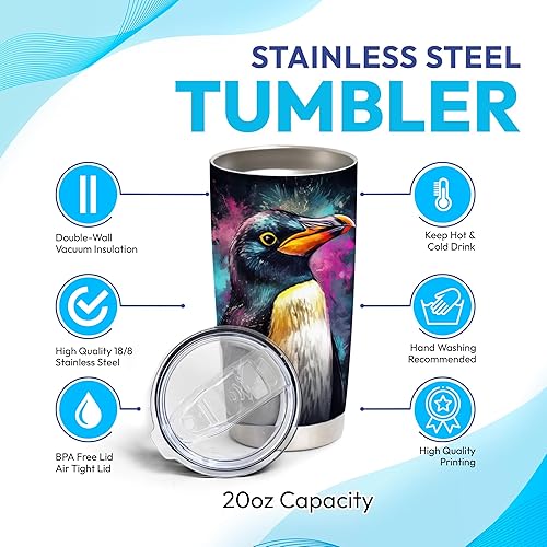 Miniatura 10 de Hyturtle Regalos personalizados para los amantes de los pingüinos, vaso de acero inoxidable con nombre impreso de pingüinos de 20 onzas con tapa,