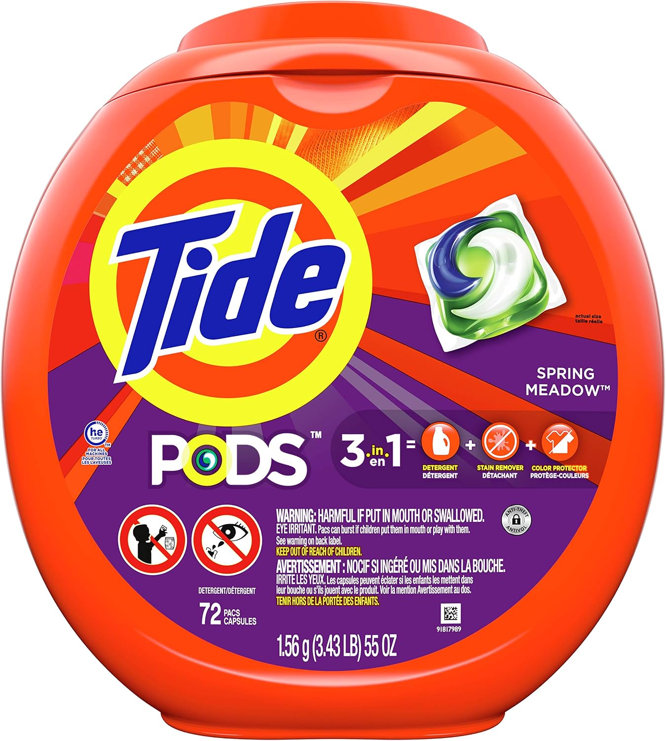Tide PODS Laundry Detergent Soap PODS, High Efficiency (HE), Spring Meadow Scent, 72 Count