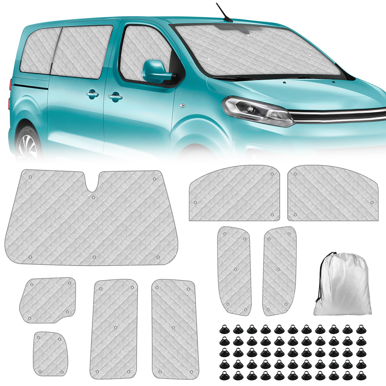 9 Piezas Parasol del Parabrisas Automóvil Reemplazo para Citroen Jumpy 2016-2024 LWB, Reemplazo para Opel Vivaro 2019-2024 LWB, Cabina del Conductor Cubierta de Parasol Automóvil