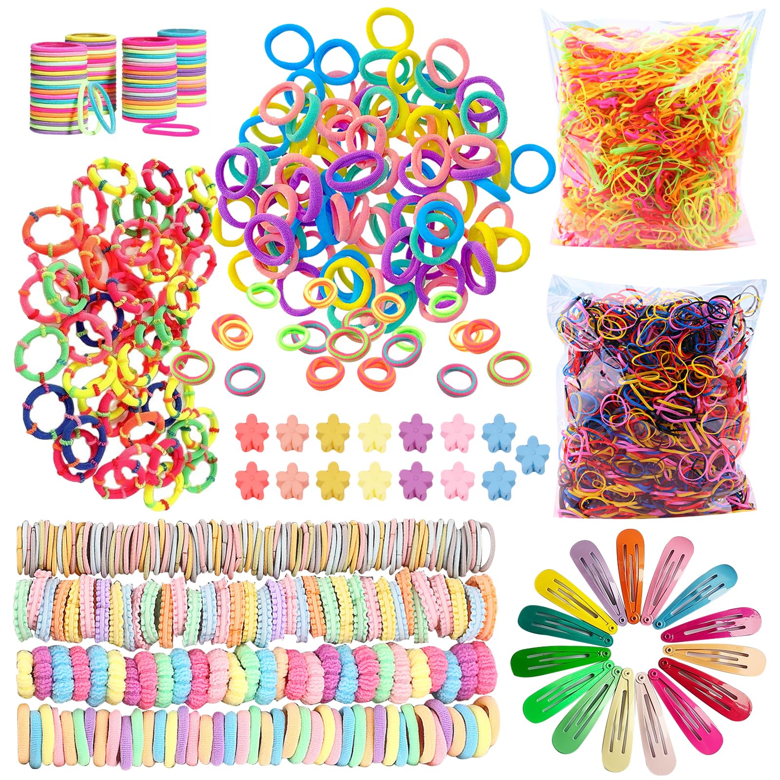 MLPKOI 1030 Pcs Elastic Hair Bands Hair Ties for Little Girls Pin Tail Comb, Elastic Ponytail Holders Rubber Band