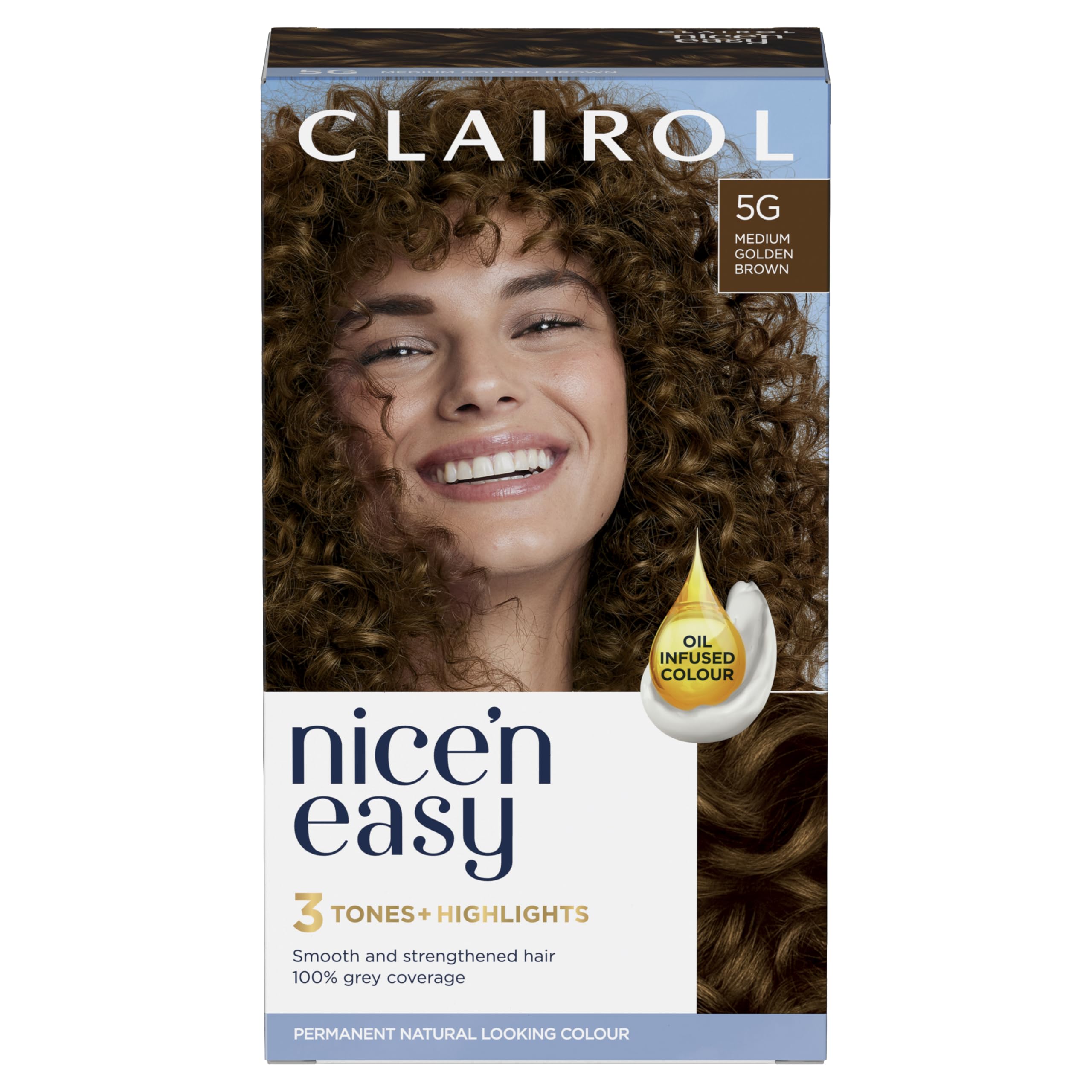 Nice'n Easy Crème, Natural Looking Oil Infused Permanent Hair Dye, 5G Medium Golden Brown