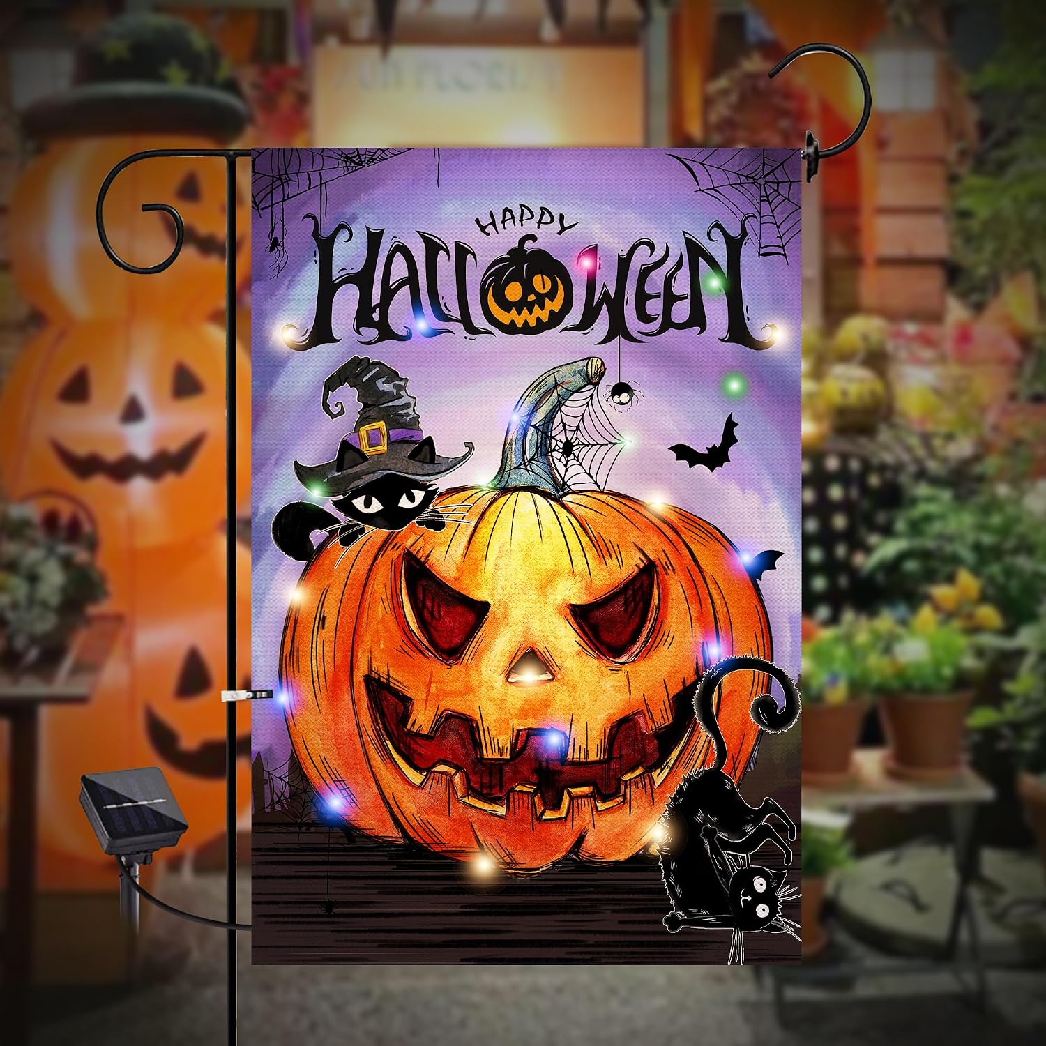 pinata Black Cat Halloween Garden Flag 12 X 18 Double Sided Halloween Cat Bat Wing Pumpkin Gothic yard Decor Burlap Seasonal Flag Small, Spooky Cool Fall Flag Happy Halloween Sign Banner for Outdoor