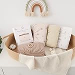 Bearmoss Muslin Feuilles de literie 100% Feuilles de bébé en coton pour lit bébé pour matelas standard & Matelas de lit pour tout-petit 52"x28" doux respirant feuille de berceau neutre pour les garçons filles - 2 Pack (Pink Star)