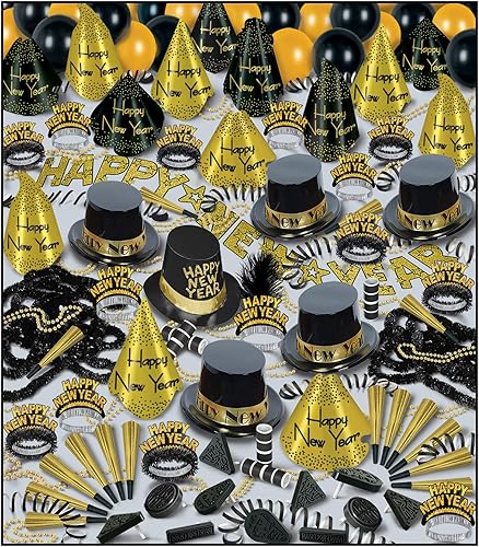 Miniatura 1 de Beistle Gem Star - Surtido de lujo dorado y negro para 100 personas, suministros de fiesta de Año Nuevo, accesorios para cabina de fotos -