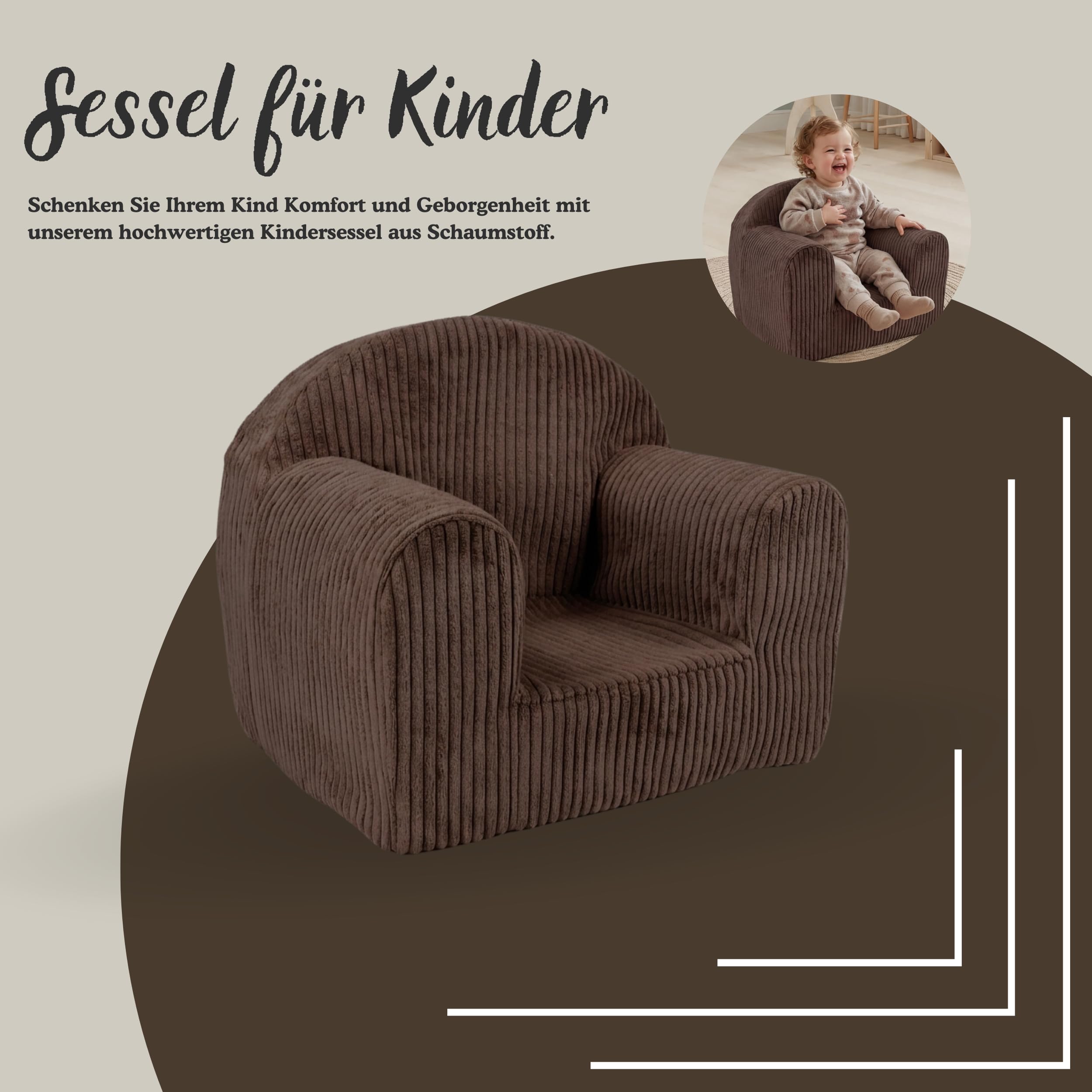 FORTISLINE Fauteuil Enfant en Velours Côtelé 40 x 33 x 39 cm – Petit Fauteuil en Mousse avec Housse Lavable – Assise pour Chambre d’Enfant – Certifié Oeko-TEX – Fabriqué dans l’UE