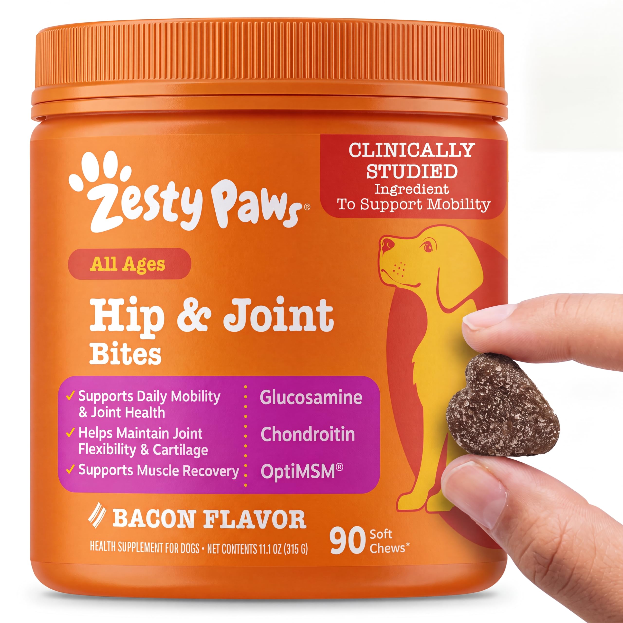 Zesty Paws Glucosamine for Dogs - Dog Joint Supplement, Bacon, 90 Ct