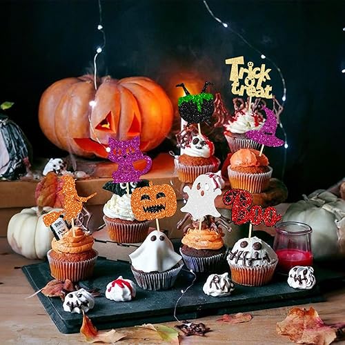 Miniatura 118 de Gyufise 24 piezas de decoración de magdalenas fantasmas – Purpurina blanca espeluznante Halloween Baby Shower Cupcake Picks para decoración