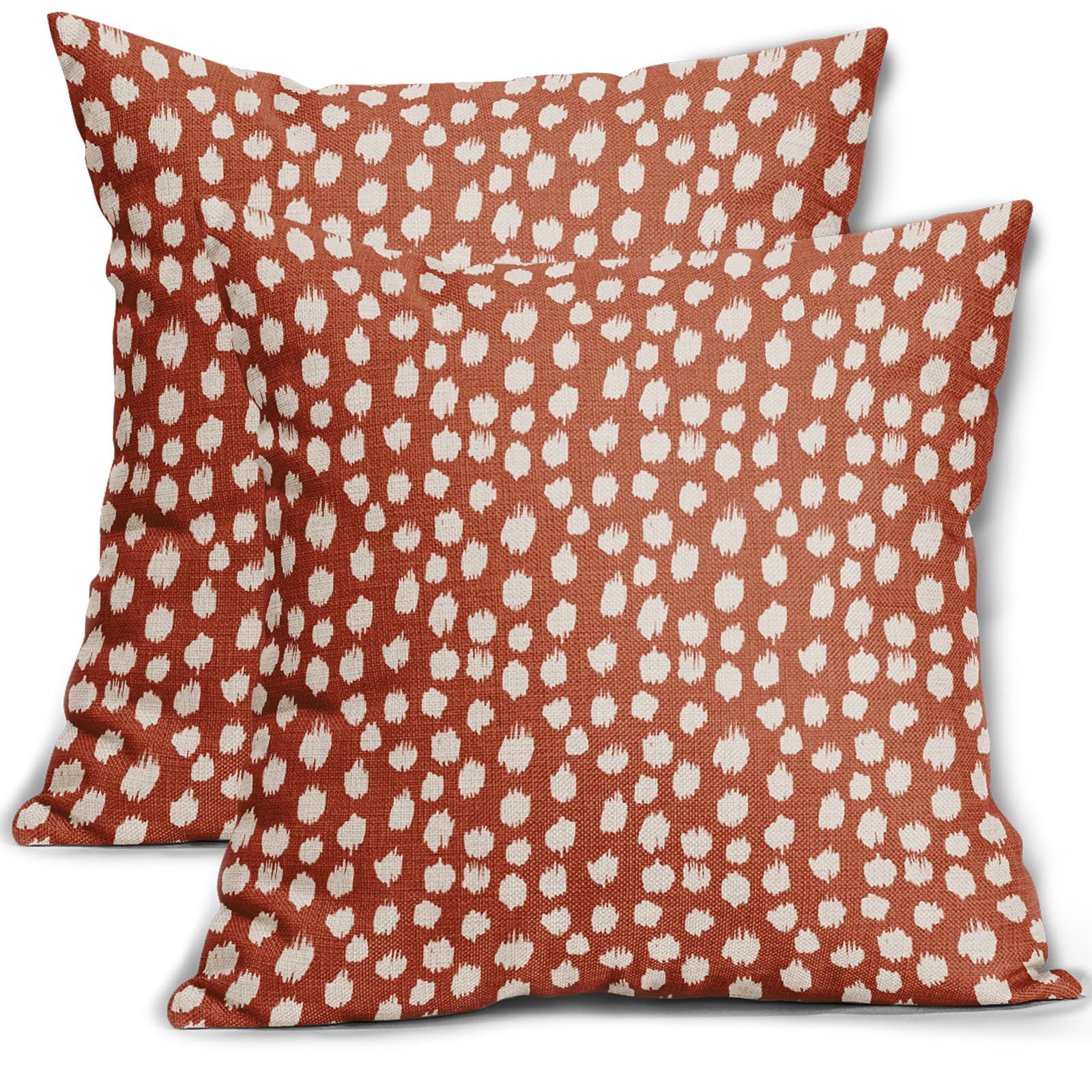 Burnt Orange Cream Dots Pillow Covers 16x16 Set of 2 Boho Design Polka Dot Throw Pillows Modern Trendy Print Outdoor Decorative Pillowcase Square