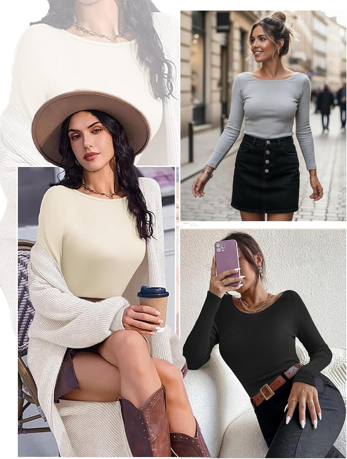 Ekouaer 3 Pack Womens Long Sleeve Shirts Boat Neck Ribbed Thermal Undershirts Lightweight Basic Top XS-XXL - Image 5
