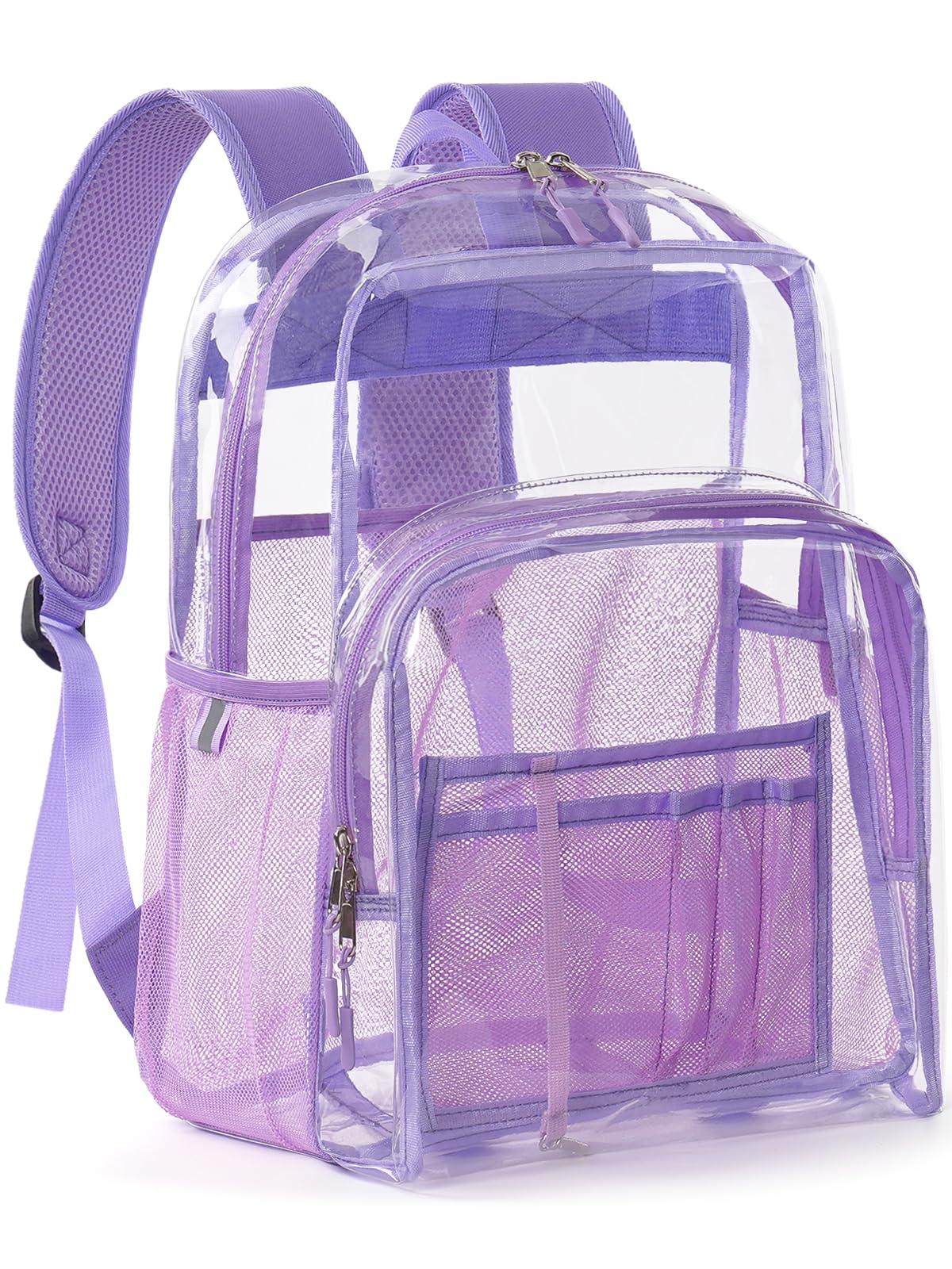 Flowston Clear Backpack Heavy Duty, 17 Inch Large TPU Clear Bookbag for Boys Girls Adult, See Through Book Bag Transparent Backpacks with Multiple