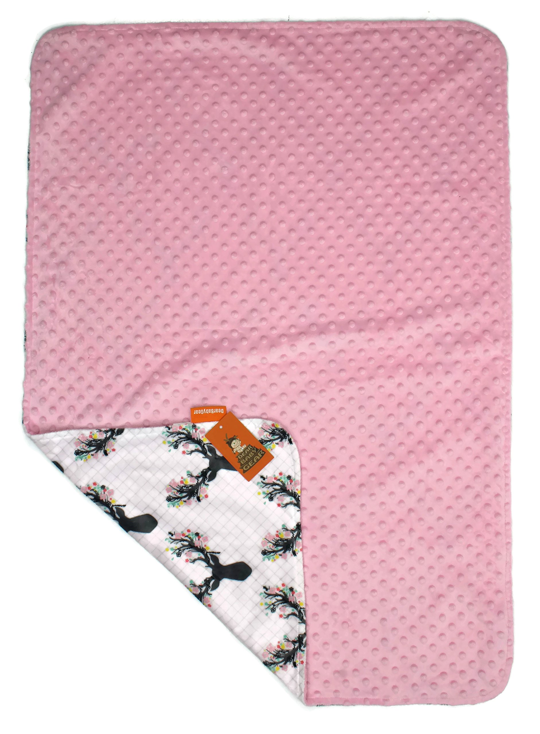 Dear Baby Gear Luksusowe koce dziecięce, niestandardowe kwiaty poroża z nadrukiem Minky Róże Kwiaty, Różowe Minky Dot