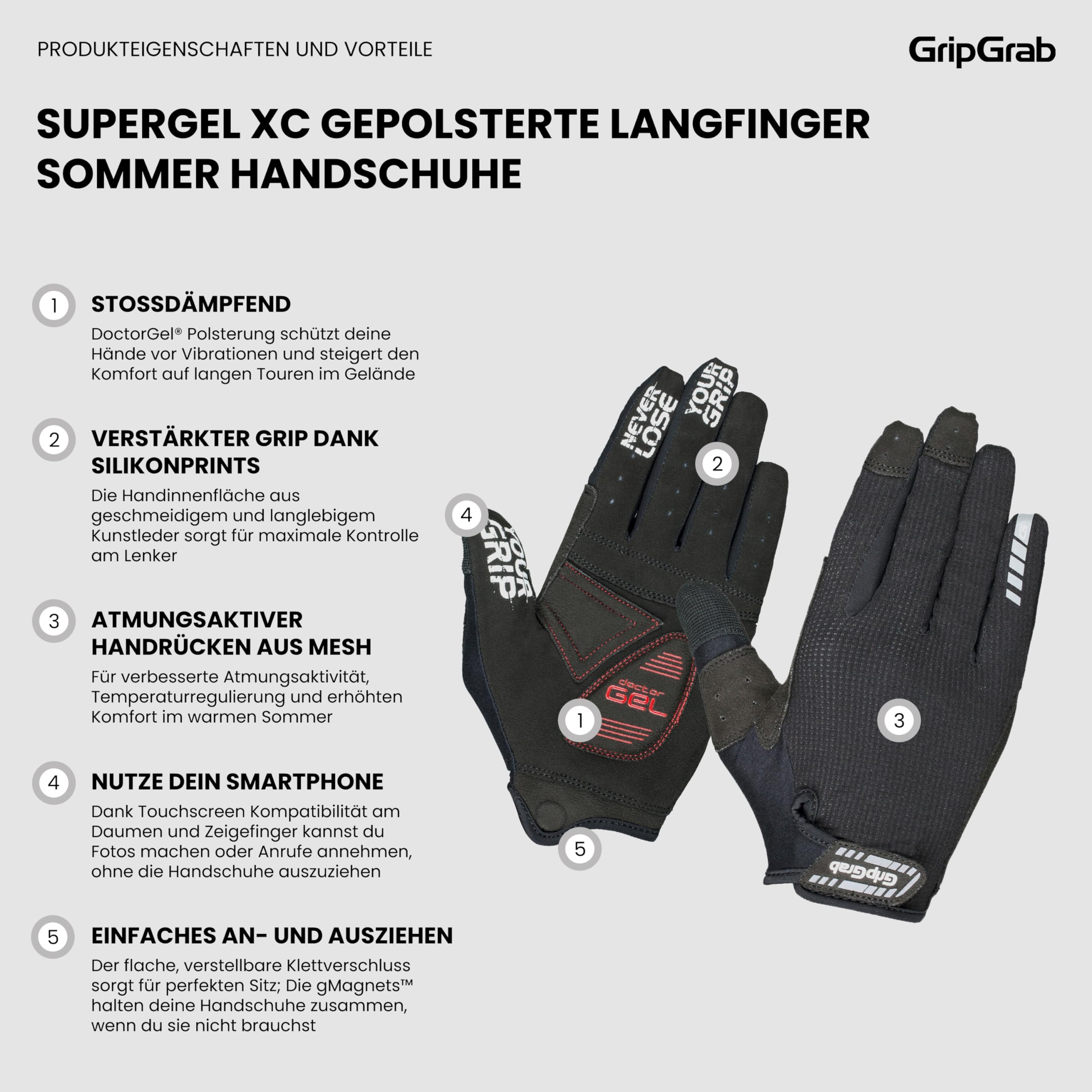 GripGrab SuperGel XC Stark Gepolsterte Mountainbike Fahrrad Handschuhe Sommer Langfinger Bike MTB Radsporthandschuhe