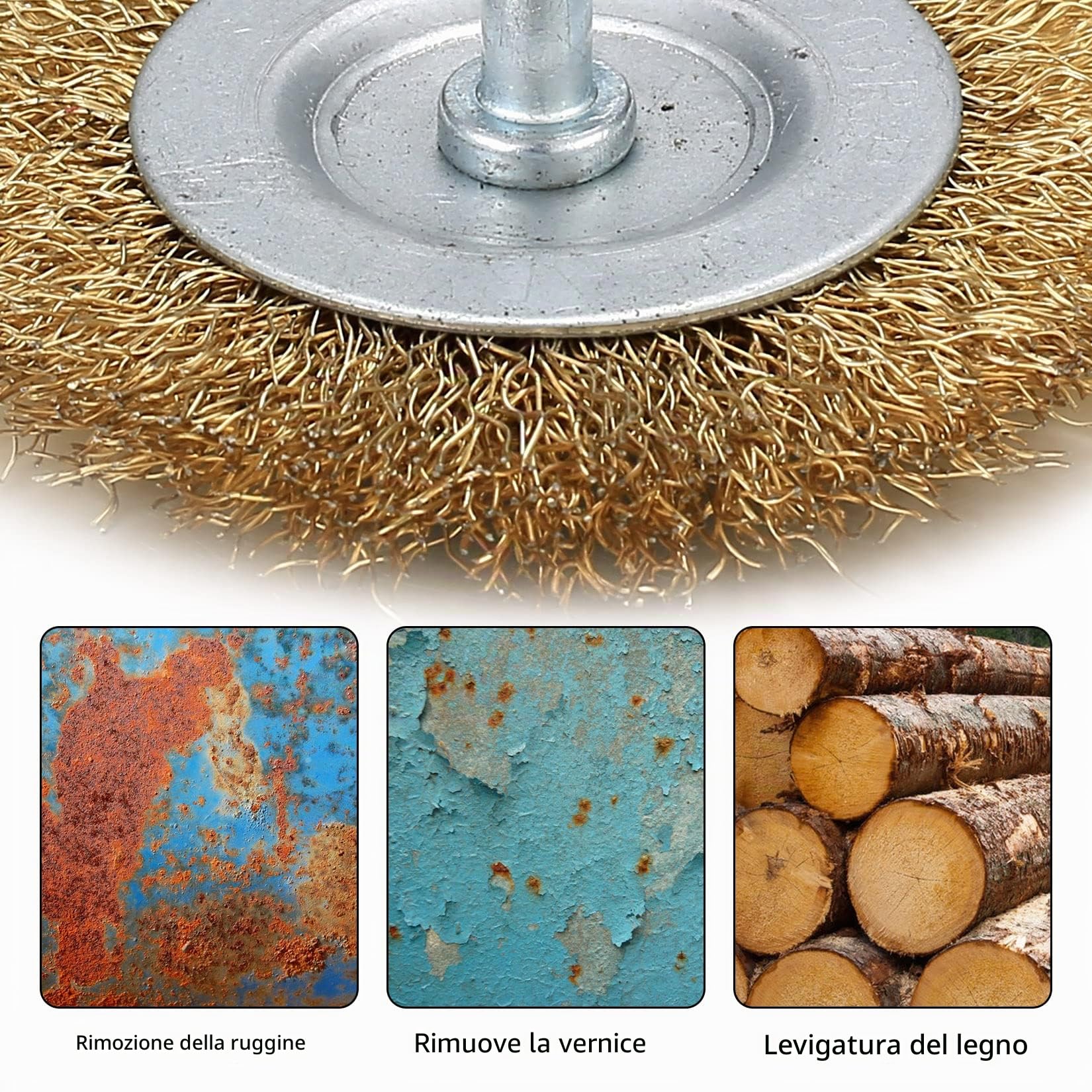 11 Pezzi Spazzole Metalliche per Trapano, Spazzola Ottone a Tazza per Ruggine Metallo Legno Trapano Smerigliatrice con 1/4 Pollice Gambo Filo Acciaio per Rimozione Ruggine/Corrosione/Vernice