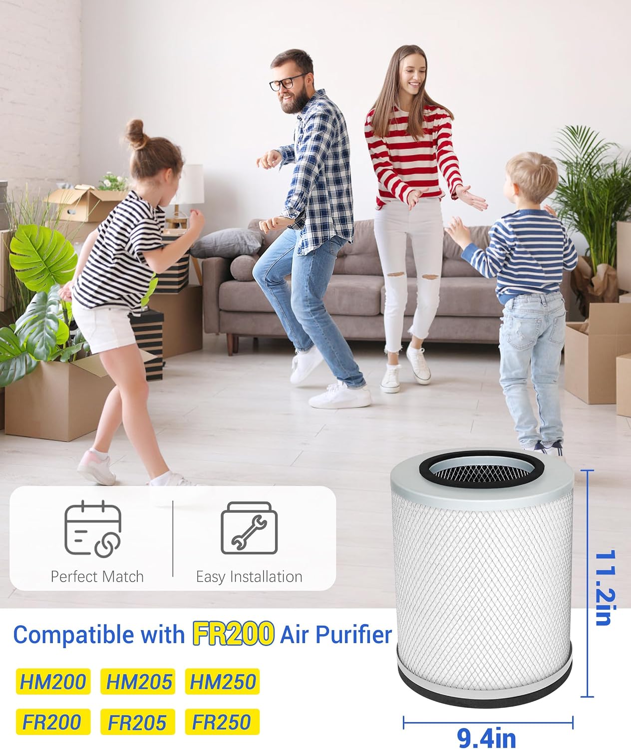FR200 Replacement Filter Compatible with Austin Healthmate HM200 HM250 HM205 Air Purifiers, Models FR200 FR205 FR250, with 1 Activated Carbon filter + 2 Pre-Filters