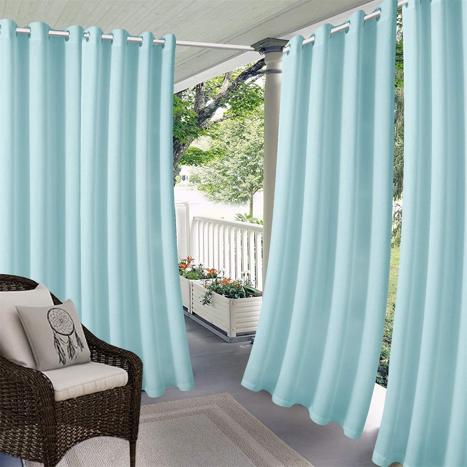 Hiseng Outdoor Curtains Waterproof, Pergola Curtains Eyelet Top Outdoor Blackout Curtain 1 Panel Thick Privacy Thermal Insulated Sunshade Curtains for Garden Gazebo (264x183cm,Pale Blue)