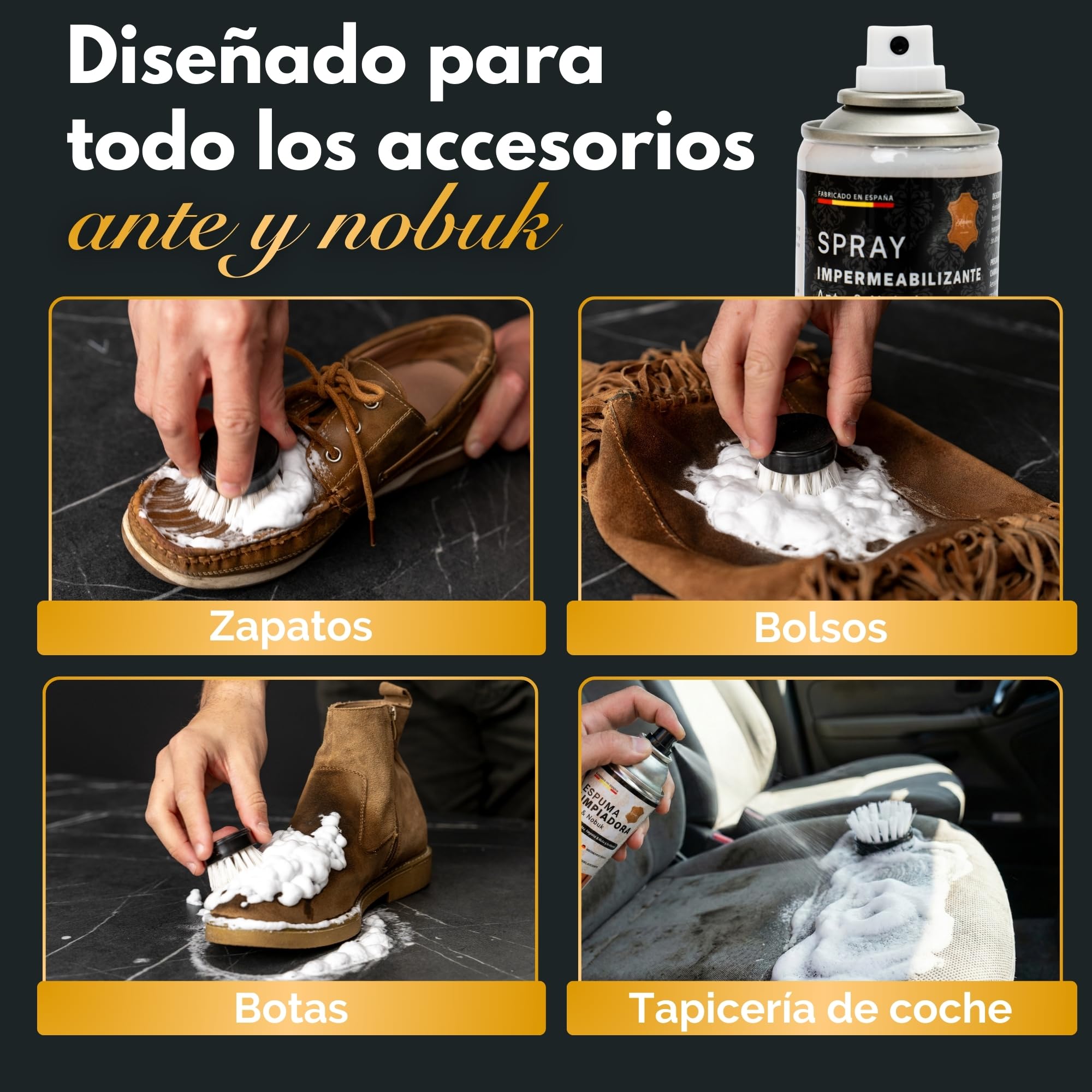 MG ARTESANOS | Spray Limpiador para Ante y Nobuk – Limpieza en Seco para Zapatillas, Botas y Bolsos, Elimina Manchas y Suciedad sin Dañar el Material