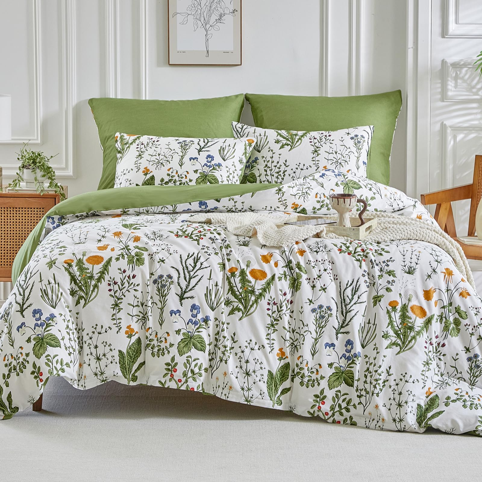 Tokokimo Duvet Cover Set, 135/150 Cotton, 3-Piece Set: 1 x Duvet Cover 240 x 220 cm, 2 x Pillowcases 50 x 75 cm, Branches and Leaves Pattern, 100% Cotton, 1.4 kg — image 1