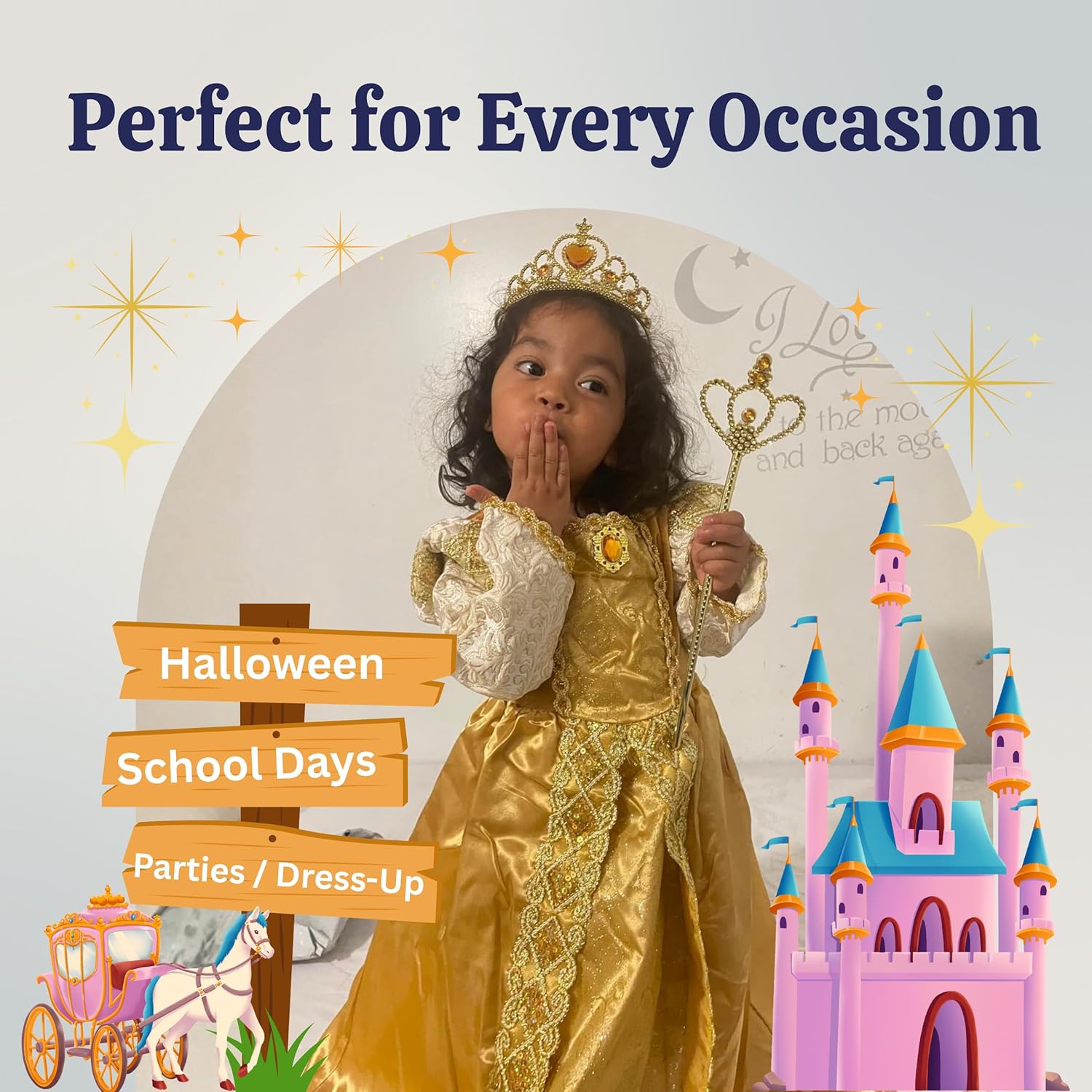Dress Up America Princess Costume For Girls -Gold Ball Gown Dress Up Costume For Kids - Image 6