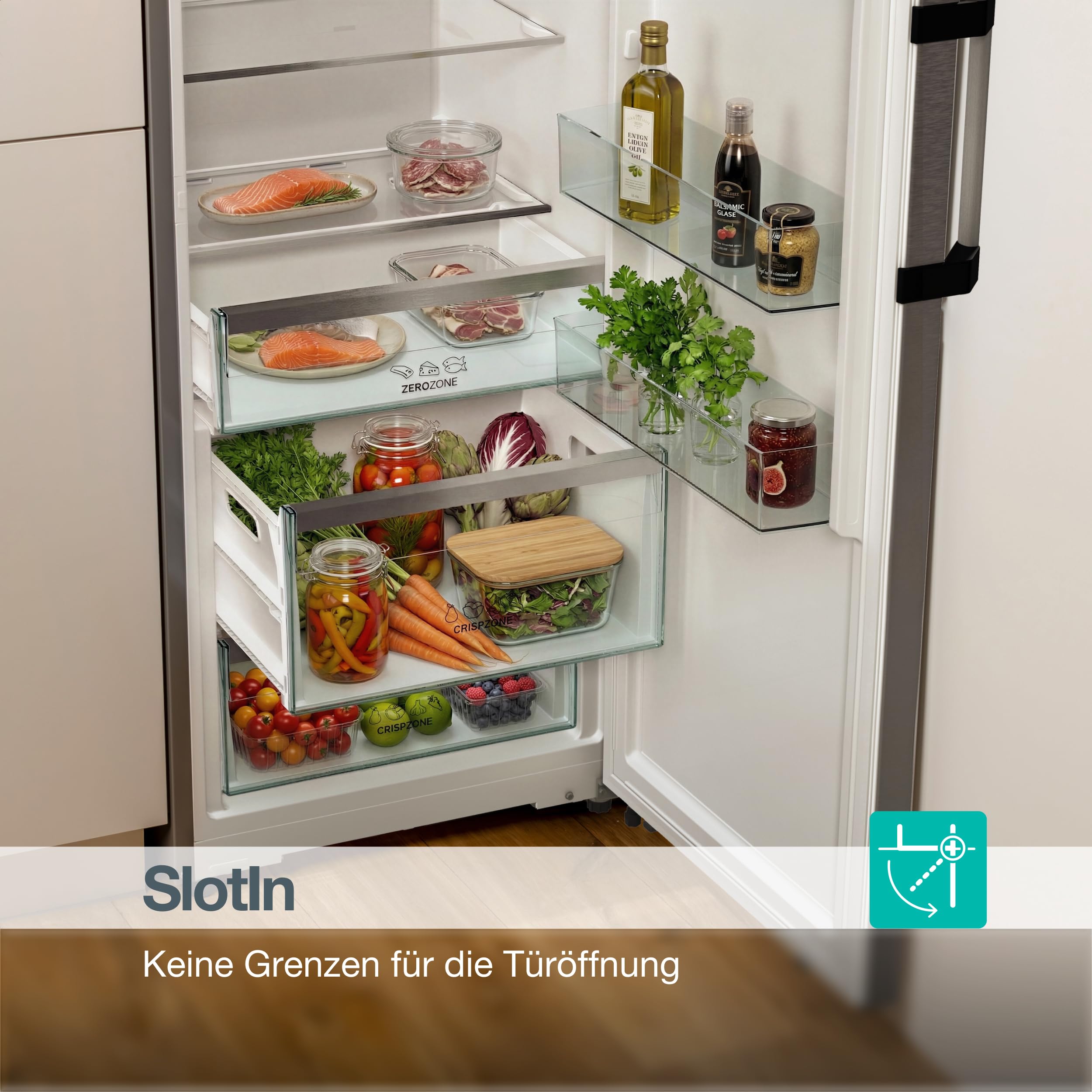 Gorenje RN618C6X6WF Kühlschrank, 372 Liter, SmartFit, 185cm Höhe, CrispZone mit Feuchteregler, Wifi, Flaschenhalter, Easy-open Griff, Inverter, BxHxT: 59,5×185,6×60 cm, Edelstahl