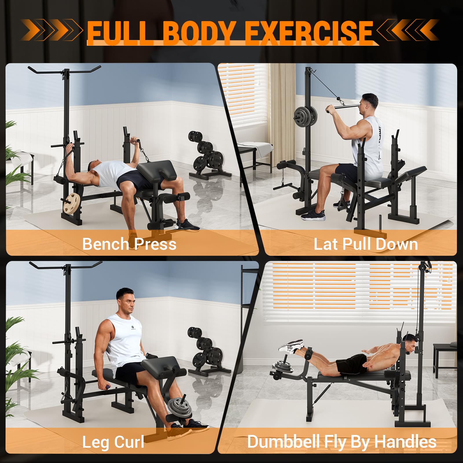 6-In-1 Foldable Weight Bench with Leg Extension & Preacher Curl, Adjustable Bench Press Station for Home Gym, 600LB Capacity, Compact Strength Training Bench for Dumbbell & Barbell Workouts