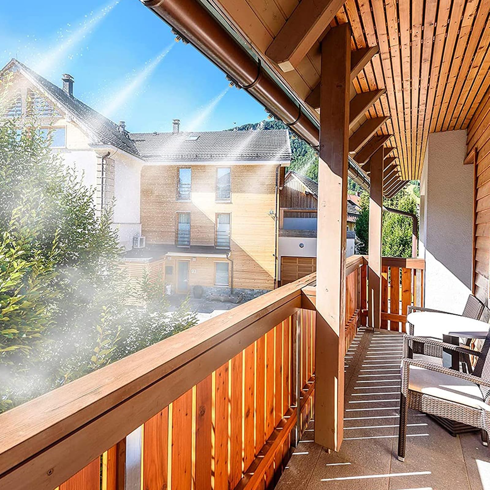 Sprühnebel Terrasse für Den Außenbereich, Sprühnebel Kühlung mit Wasserfilter, Outdoor Misting System, Wasservernebler Terrasse für Garten Rasen, Sprühnebelanlage zum Kühlen von Außengewächshaus (18M)