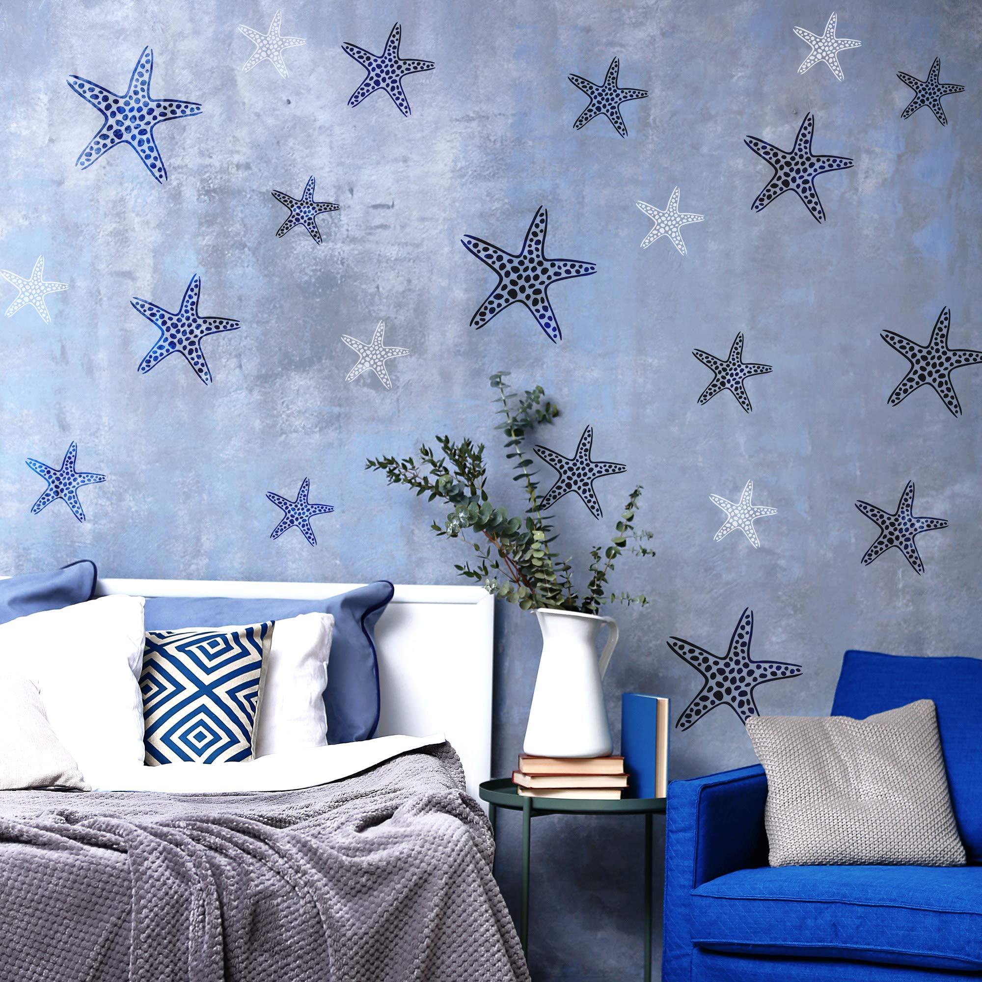 NAKLEO Stencil di Pittura per Bambini, Set di 5 Pezzi da 9x9 a 34x34cm Stella Marina Animale, Modelli Plastica e Riutilizzabili di Stanza Decorazione, Sagome DIY Fai-da-te, Mobili Muro Legno