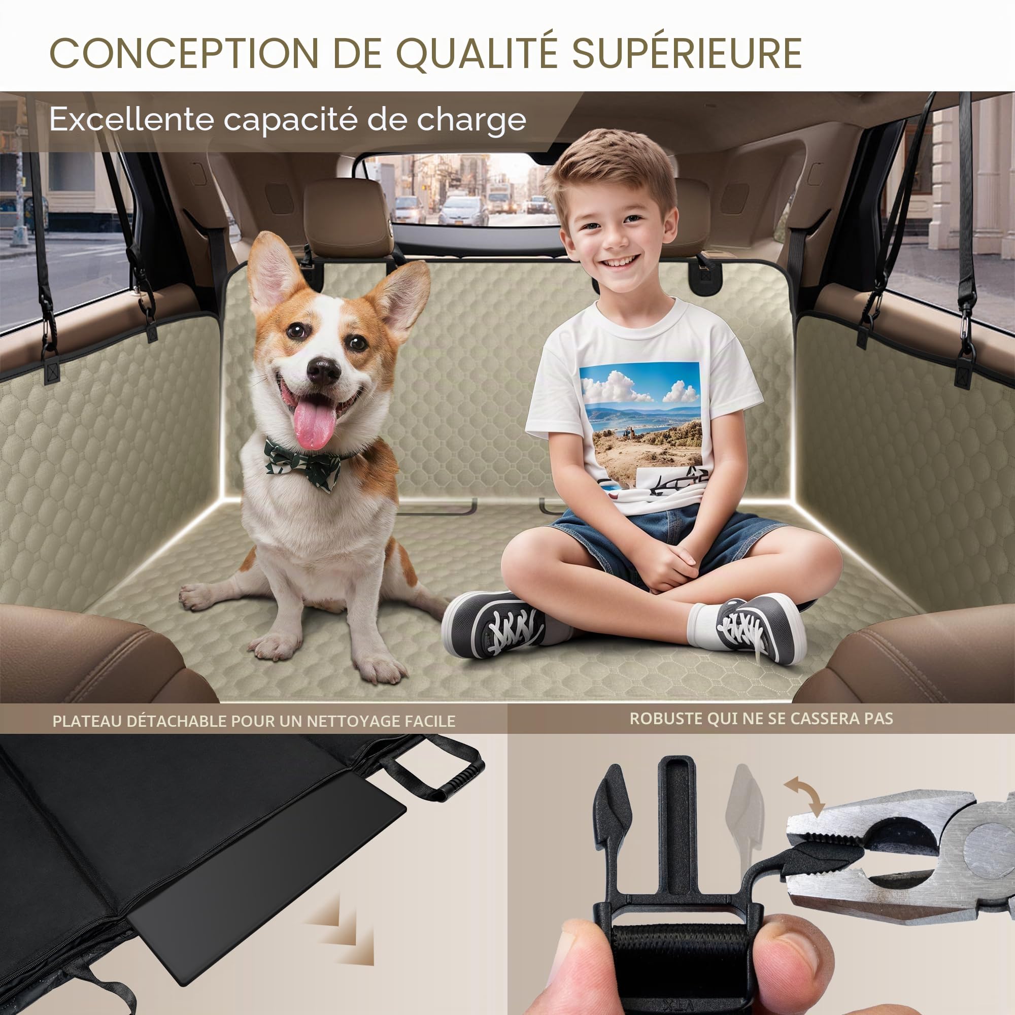 Extension de siège arrière pour chiens, housse de siège de voiture robuste pour siège arrière et masticateur agressif, grande housse de siège de voiture à fond rigide pour chiens, hamac pour chien,