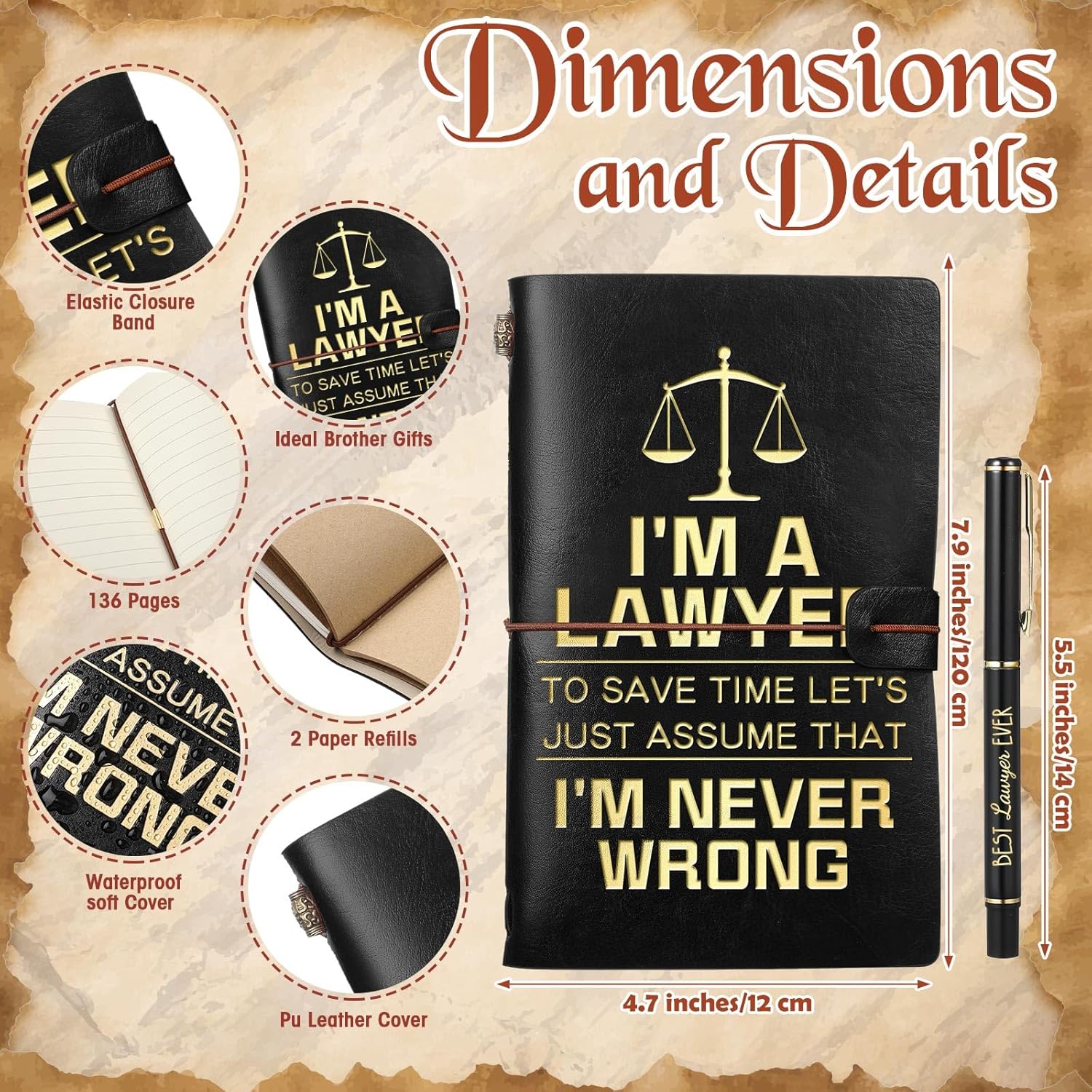 Zhanmai 2 Pcs Lawyer Gifts for Women Men, I'm a Lawyer Inspirational Christmas Birthday Gifts Office Leather Journal with Ballpoint Pen Set, Graduation Birthday Appreciation Presents - Image 2
