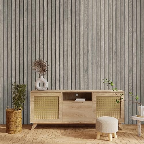Miniatura 8 de Panel de pared de listones de madera, papel tapiz de madera autoadhesivo extraíble, revestimiento de pared de madera gris natural, papel de contacto
