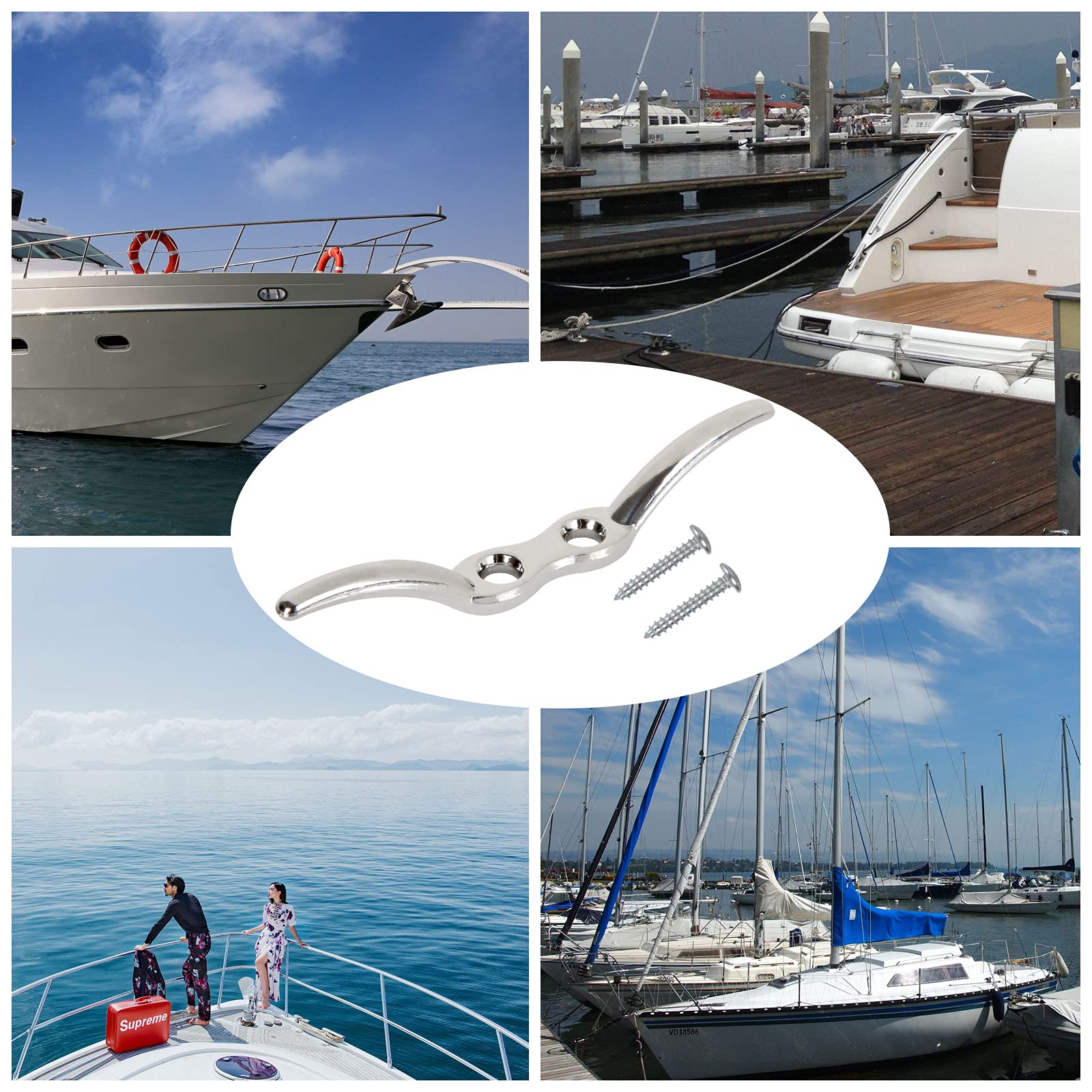 2 Ganchos Para Cuerda De Nailon Negro - 110 Mm - Con Tornillos - Para Barcos, Toldos, Líneas De Lavado