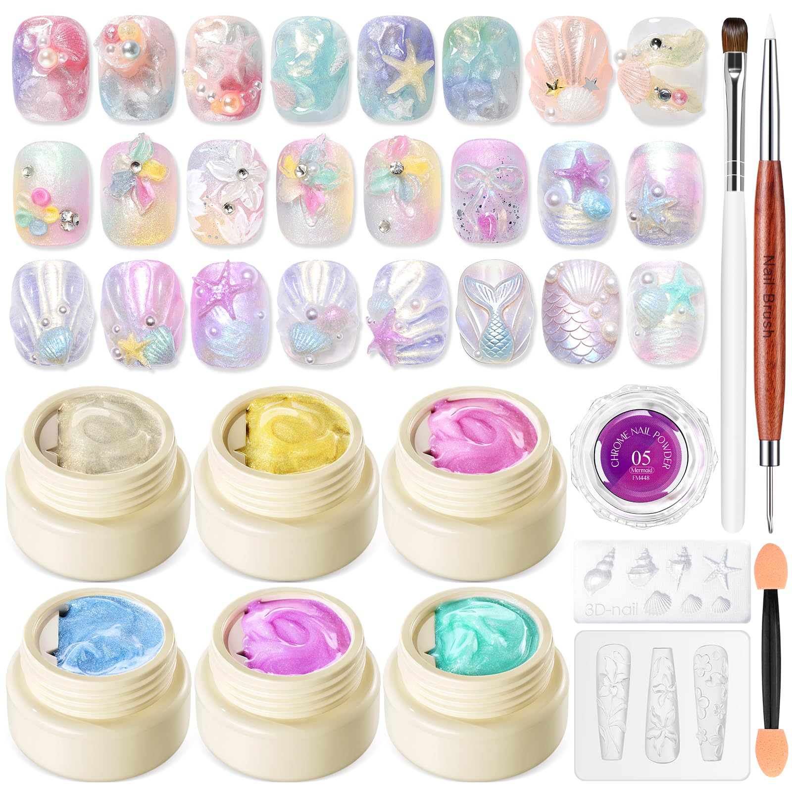 SAVILAND Gel 3D Nail Art, 6 Couleurs pour Ongles Sculpture UV Gel Vernis à Ongles Ensemble avec Nail Art Sculpture Stylo 3D Multifonctionnel Solide pour Ongles DIY Manucure Salon