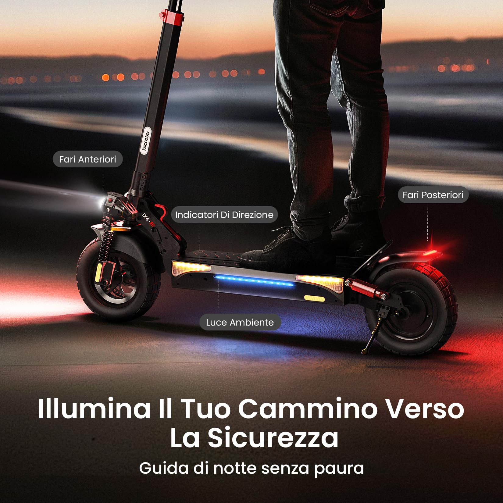 iScooter IX4 Monopattino Elettrico Adulti Fuoristrada 10'', Batteria da 48 V 15 Ah, Autonomia Massima 45 km, Pieghevole Design, Controllo Tramite App, Portata Massima 150 Kg, Ammortizzatore Quadruplo