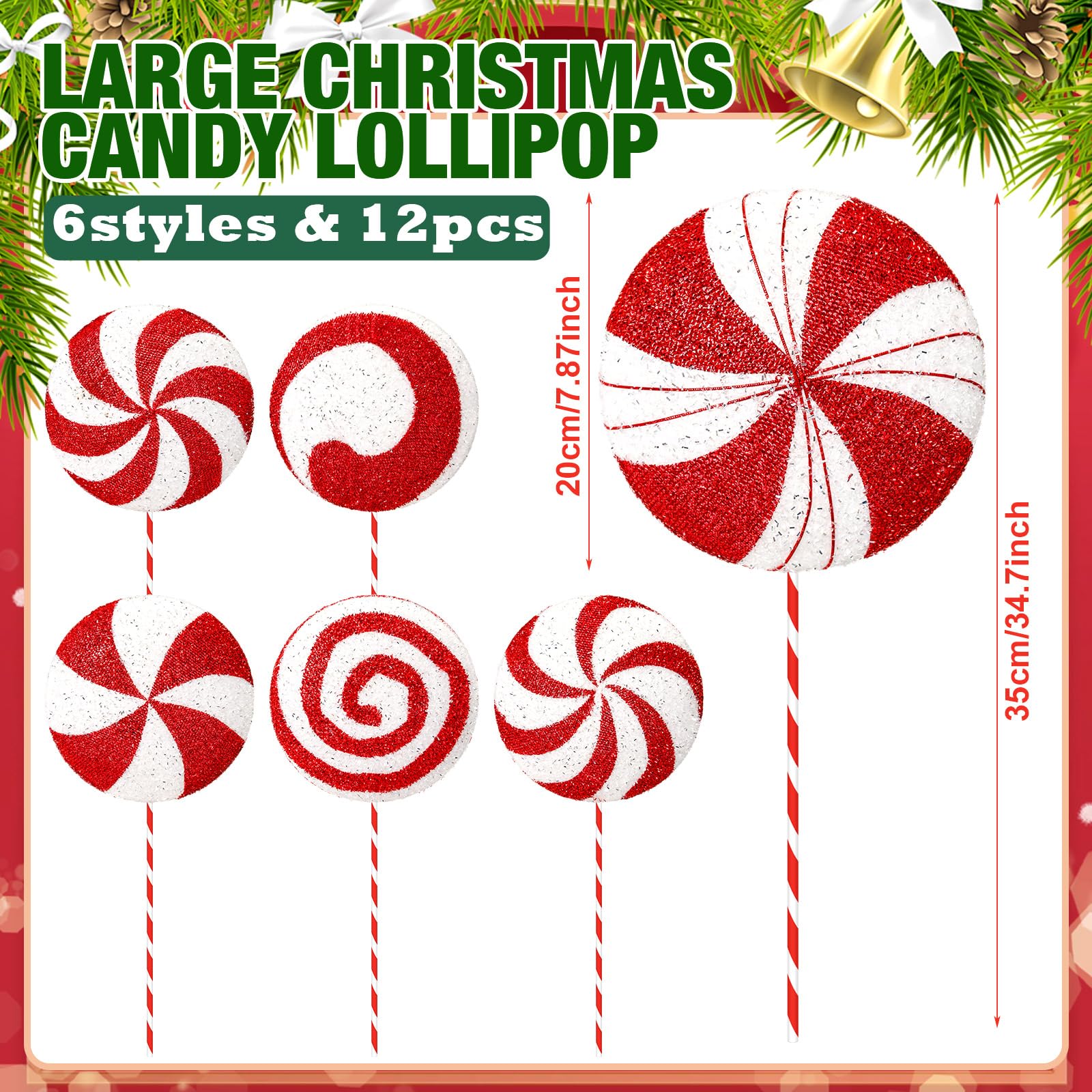 Snapklik.com : Vercraft 12 Pcs 15.75 Large Candy Christmas Decorations
