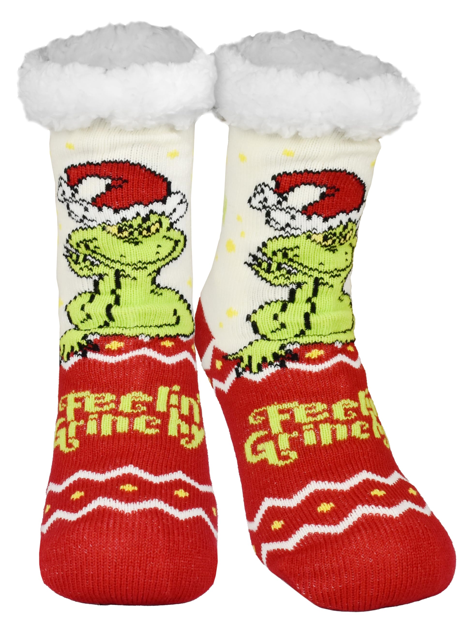 United Labels Women's Red/Beige The Grinch Cosy Socks - Feelin Grinchy House Socks For Cosy Socks Fluffy Winter Socks Socks (, Eu Shoe Size System, Adults, Numeric (From/To), M, 35, 38)