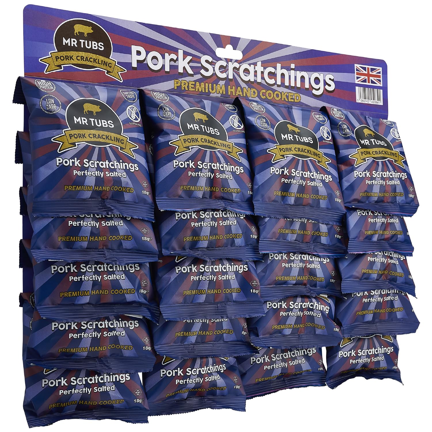 Grattons de Porc de Qualité Mr Tubs Premium Pork Scratchings – Sans Gluten – Salés A La Perfection, 20 Sachets De 18 G – Style Pub, Faible Teneur En Glucides (20 sachets de 18 g)