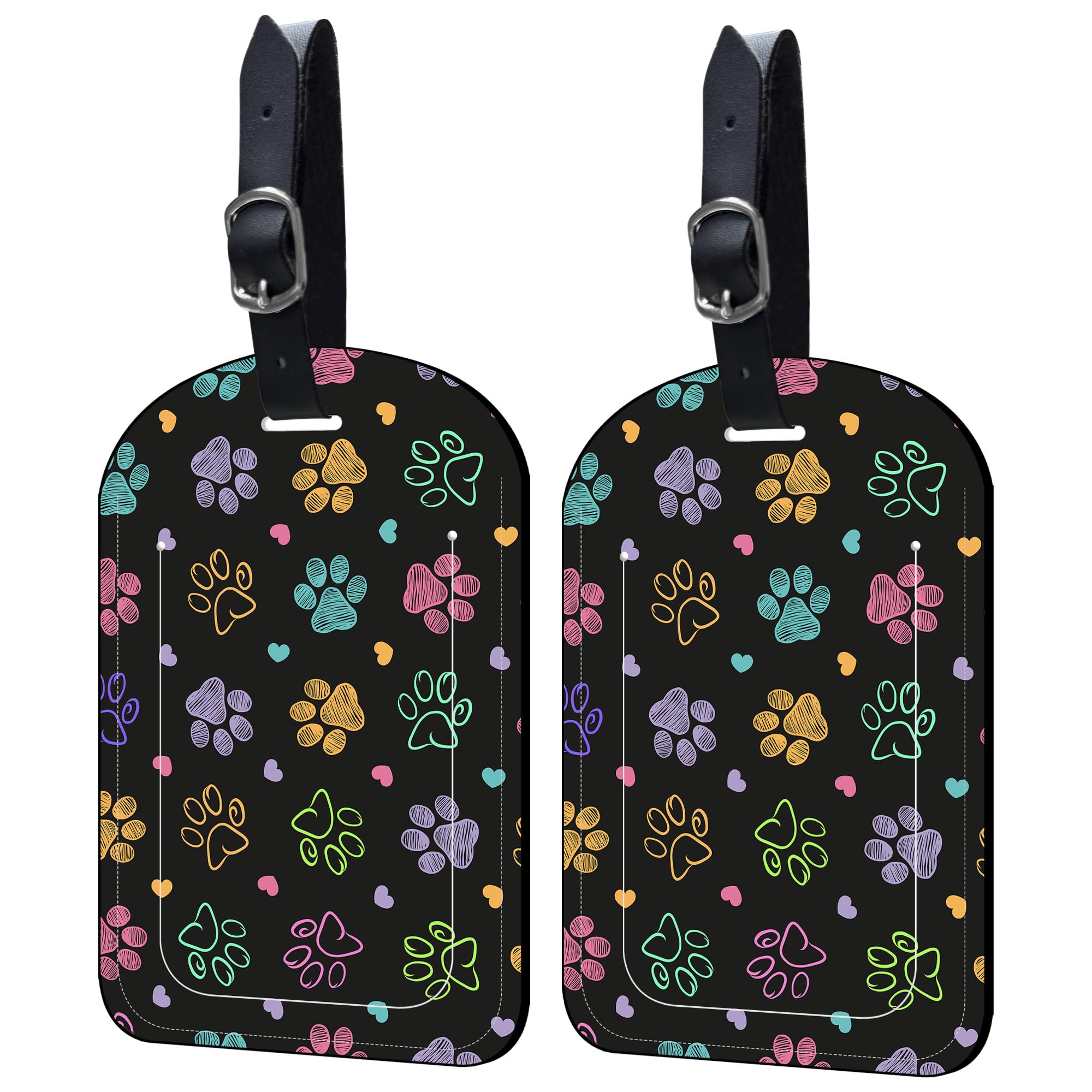 Neidius Luggage Tags for Suitcase 2 Pack Colorful Doodle Paw Leather Luggage Tags with Name Tag Privacy Cover,Women Men Airport Cruise Luggage Travel