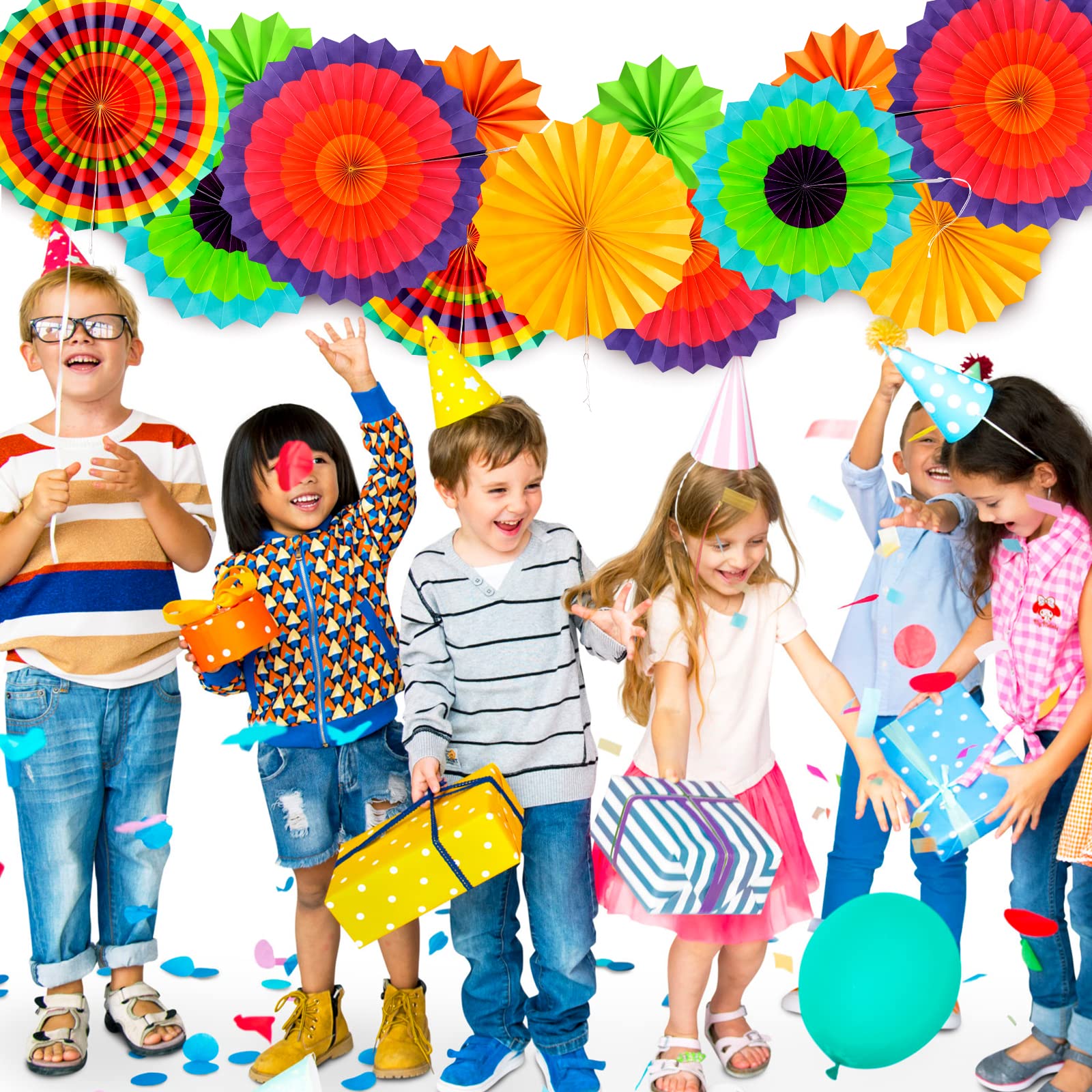 Hängende Papierfächer Fiesta Party Dekorationen Zubehör, 24 Stück Foto-Requisiten für Cinco De Mayo Karneval mexikanisches Thema Taco Dienstag bunt Kindergeburtstag Babyparty Party, mehrfarbig