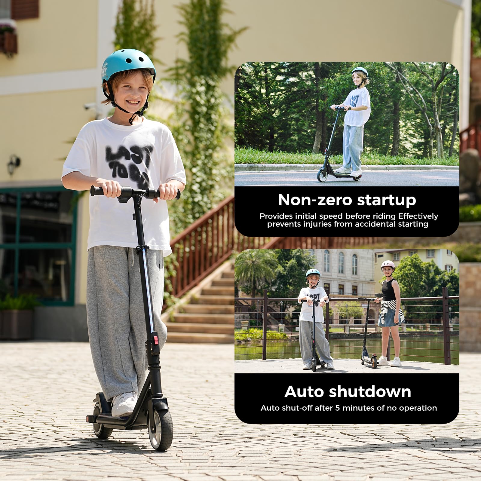 iScooter E Scooter für Kinder von 6-14 Jahren, 6,5" Faltbar Elektroroller mit Musik & 3 Höhenstufen einstellbar, 6" Leicht Kinder E Roller mit Bunte Lichter, Max Reichweite 15/7 km, 3 modi 5-19 km/h