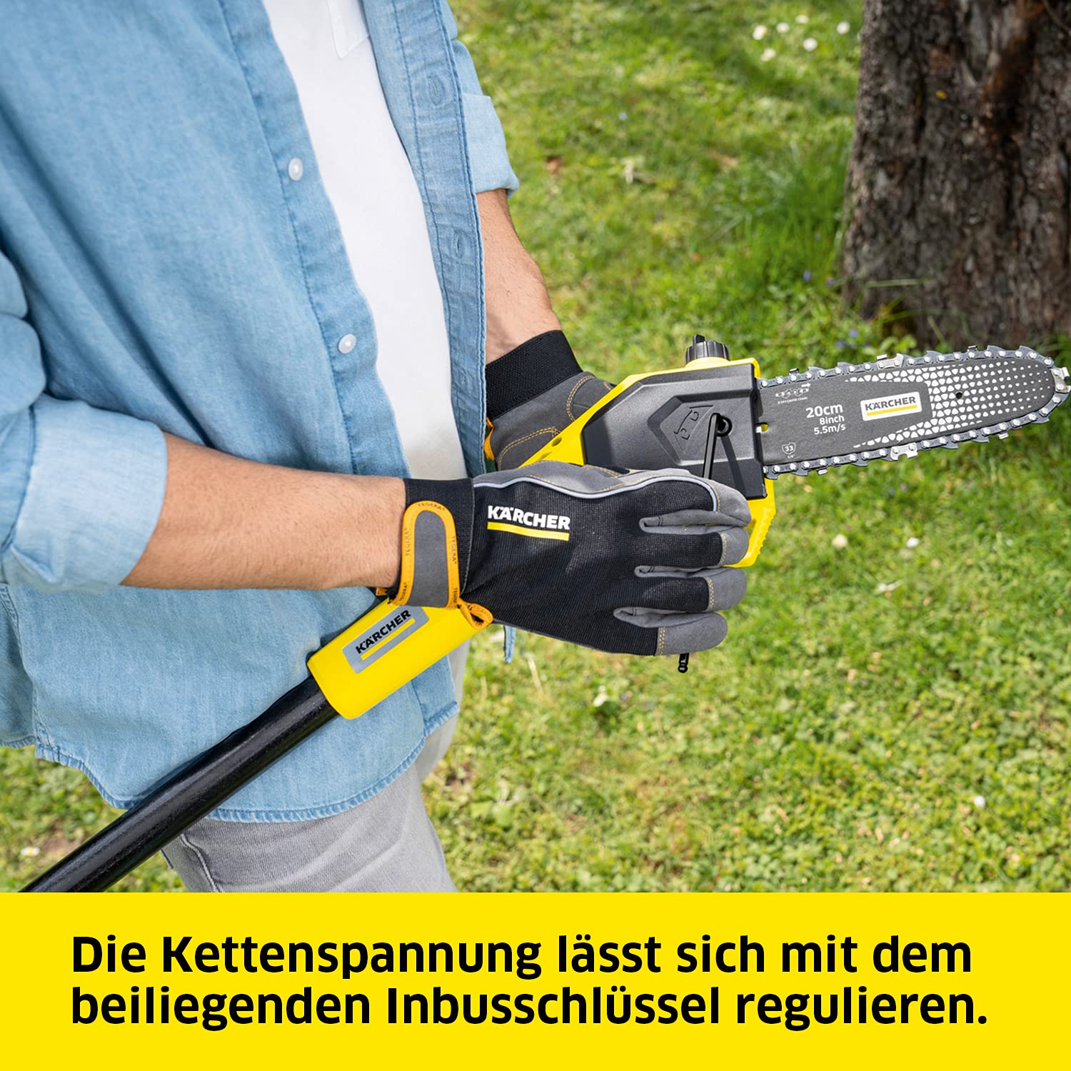 Kärcher 18 V Akku-Teleskopsäge PSW 18-20, Schwertlänge: 20 cm, Länge: bis zu 2,90 m, automatische Kettenschmierung, Leistung: max. 80-160 Schnitte, verwendbar mit dem Kärcher 18-V-Akku, ohne Akku