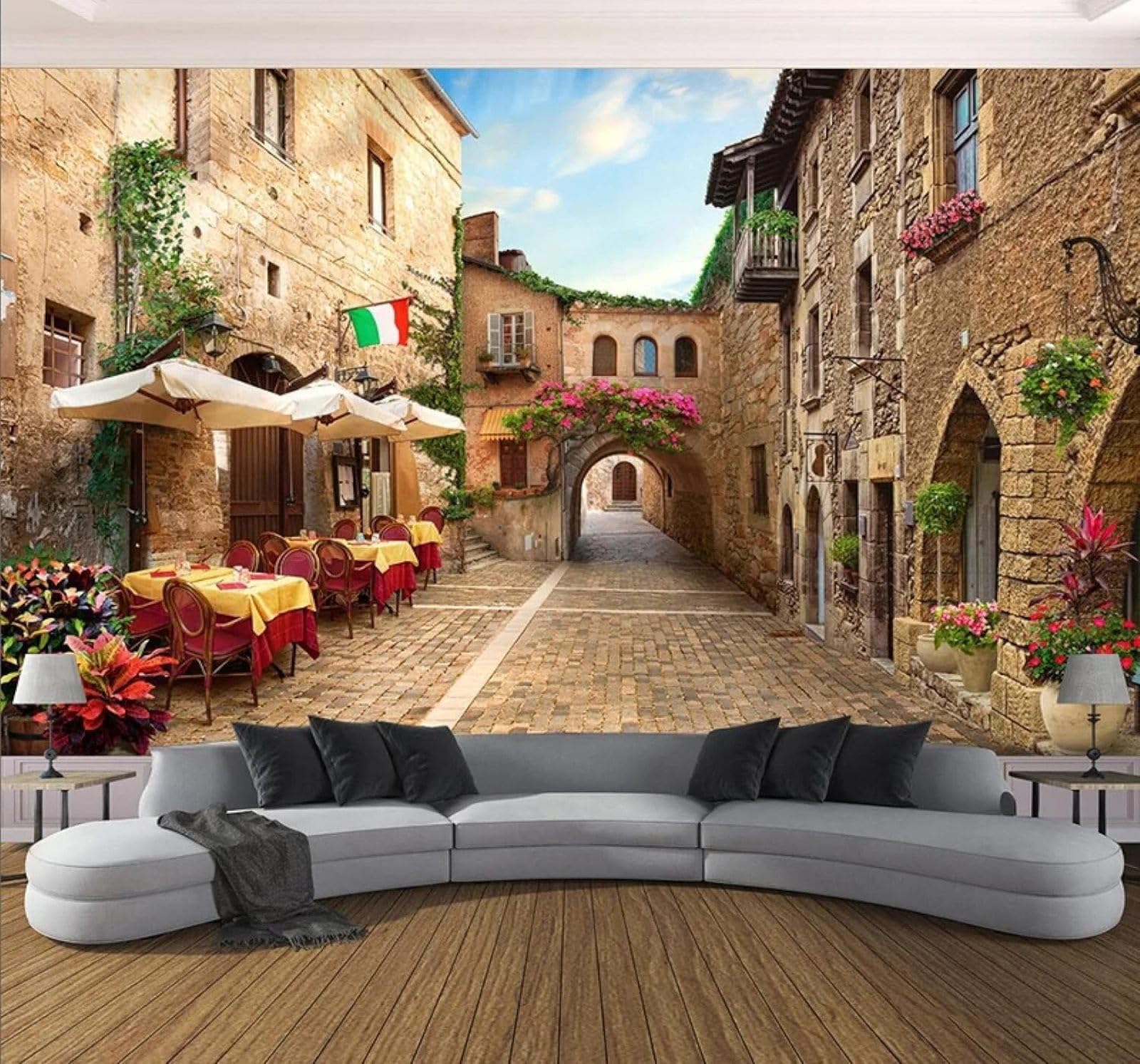 XLMING Retro Architecture Street Scene Restaurant Café 3D Wallpaper Luxury Home Dining Decor Paste Sofa Living Room The Wall for Bedroom Mural-200cm×140cm