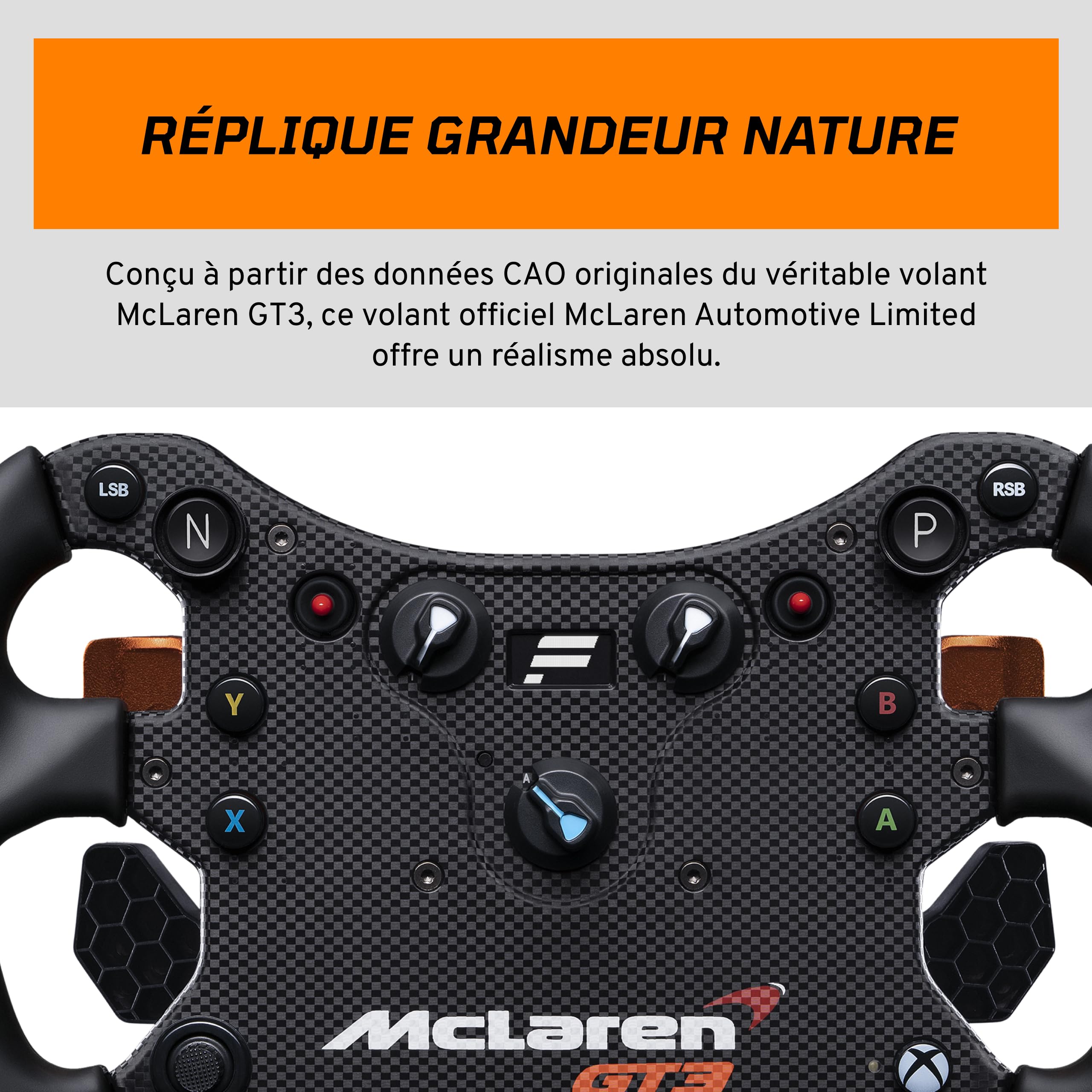FANATEC CSL Elite Volant de Course McLaren GT3 v2 Xbox Sim sous Licence Officielle – Palettes Analogiques, Palettes Magnétiques, Commutateurs Polyvalentes, pour PC, Xbox Series X|S, Xbox One