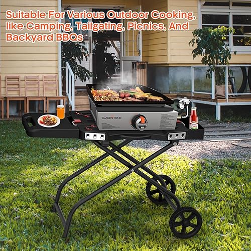 Miniatura 20 de Carrito de mesa para parrilla al aire libre, carrito de comedor móvil, soporte de mesa para horno de pizza con ruedas, mesa de trabajo y preparación