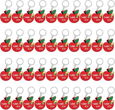 CiciBear 40 Pack Thank You Themed Red Apple Keychains Party Decoration for Guests, Fruit Themed Party, Baby Shower, School Party, Kids Birthday