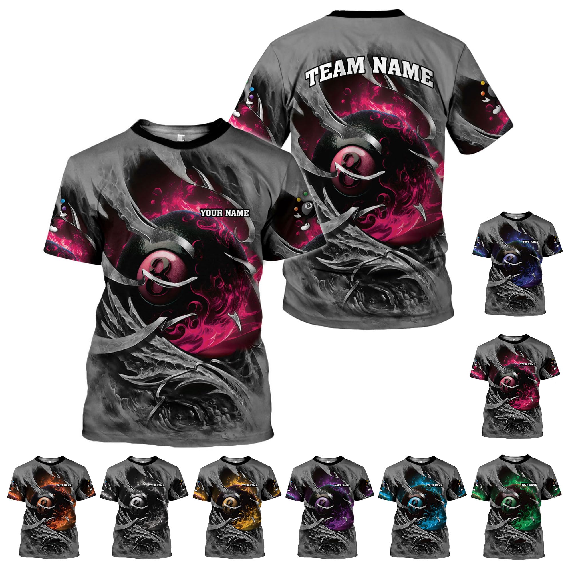 MAPrintsCustom 3D Billiard Shirt for Men Women Personalized Pool Player Team Apparel with 8 Ball Flag Design Gift to Billiard Lovers