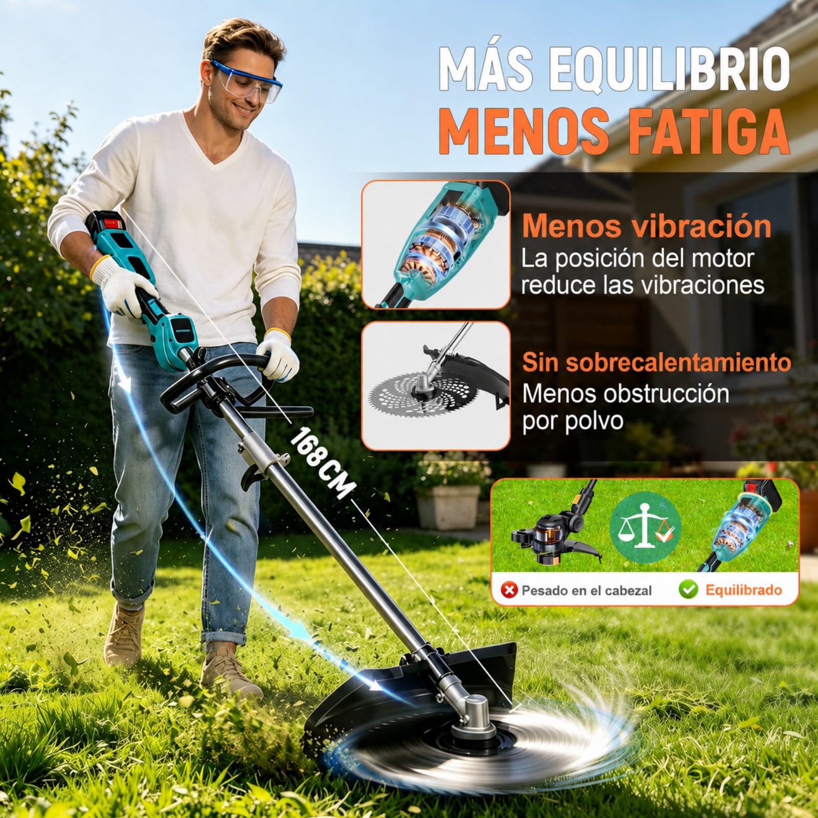 Recortador inalámbrico Traumheim 4-en-1 para Makita 950W | Motor sin escobillas, cepillo para malezas de 15 cm, sistema Tap&Go, tubo alargado, incluye 2 baterías de 4,0 Ah