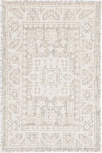Miniatura 251 de Rugs.com Outdoor Aztec Collection Alfombra – 4 x 6 pies alfombra de tejido plano gris carbón perfecta para salas de estar, grandes comedores, planos