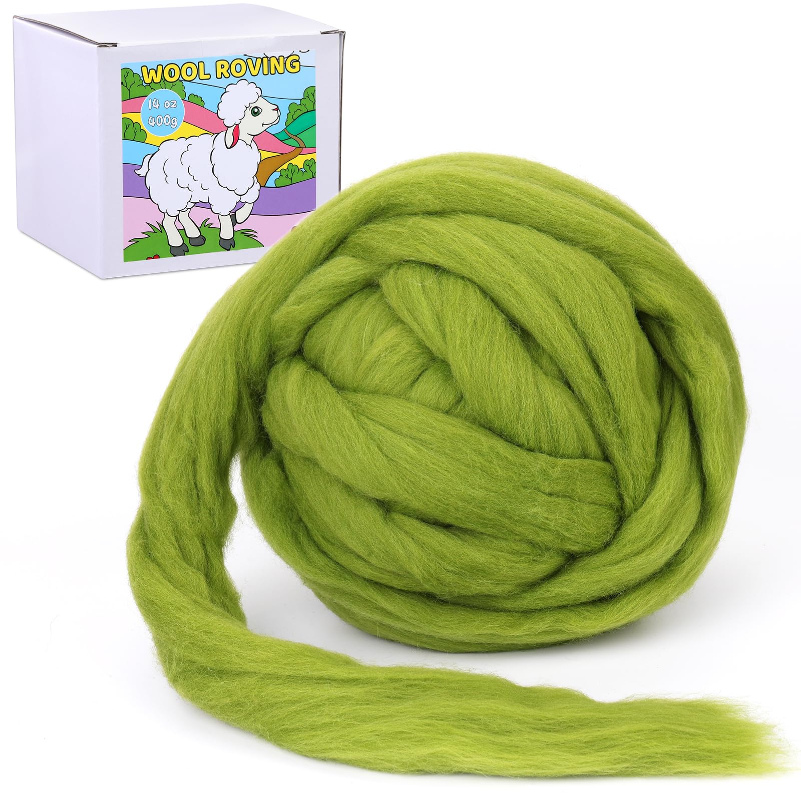 QMNNMA Wool Roving Bulk, 14.1oz 400g Olive Green Needle Felting Wool
