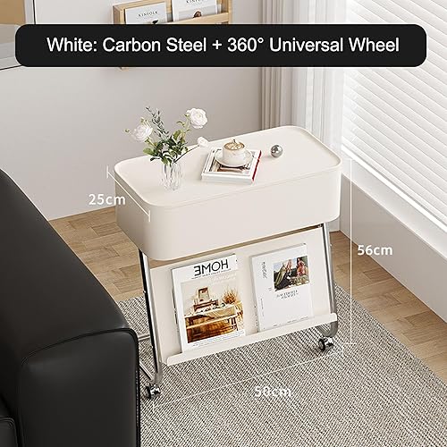 Miniatura 4 de Mesa Auxiliar Sofá Salon con Ruedas Mesa Para Cama Pequeña Mesita Portatil Bandeja Sofá Mesas en C para Espacios Pequeños Multifuncional para Sala
