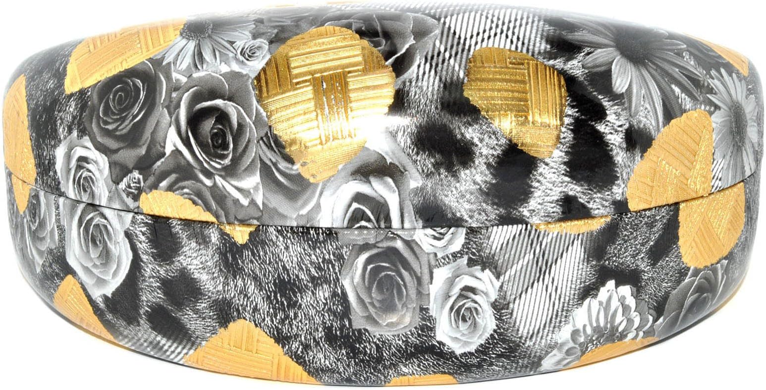 Hard Clamshell Case for Large and Oversized Eyeglasses Sunglasses - Many Colors (Rose Black Gold)