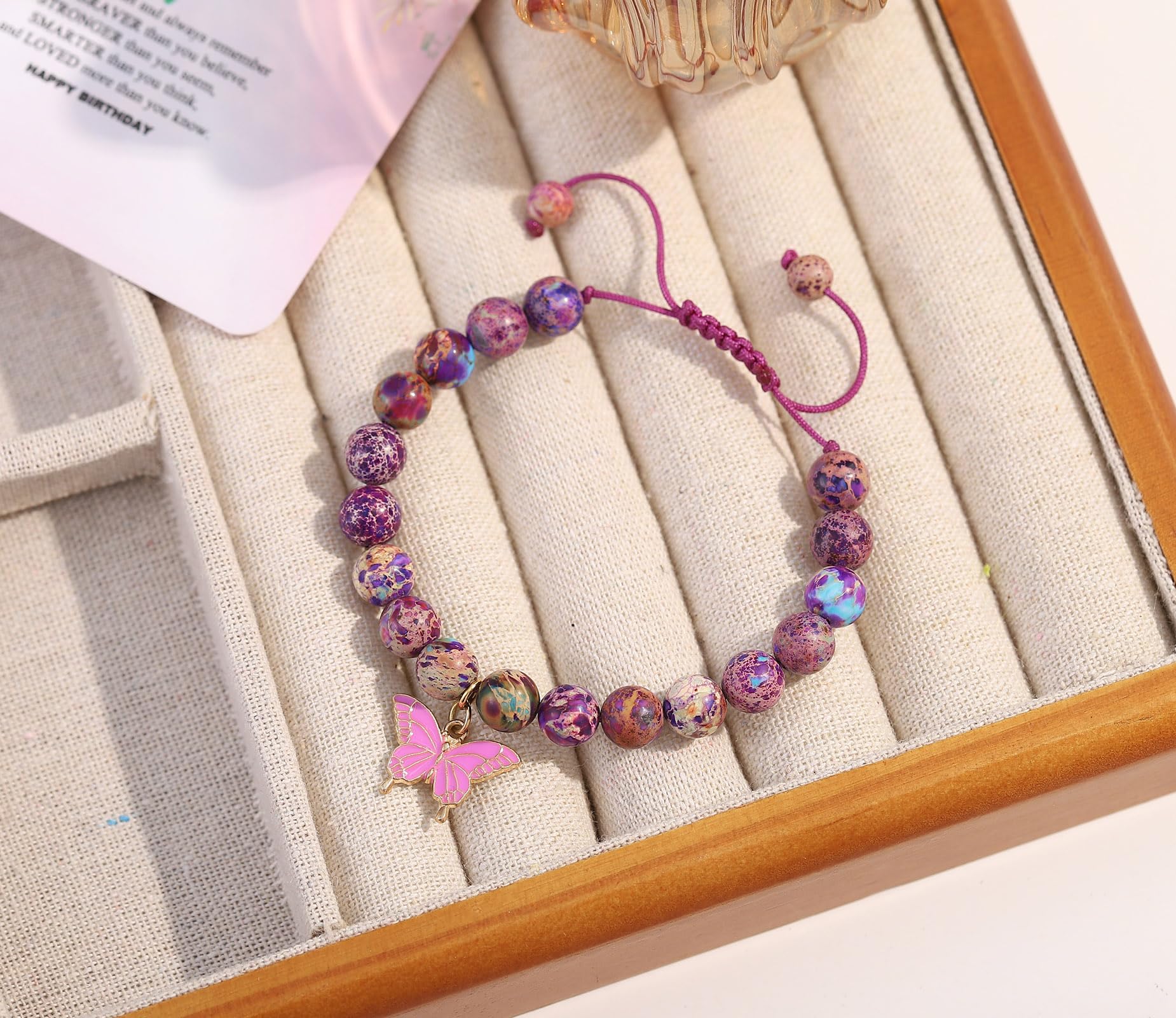 Braccialetto di compleanno per 6-18 anni, braccialetto con ciondolo a forma di farfalla con pietra naturale viola, regalo per figlia, nipote, nipote, adolescente, regalo per le vacanze